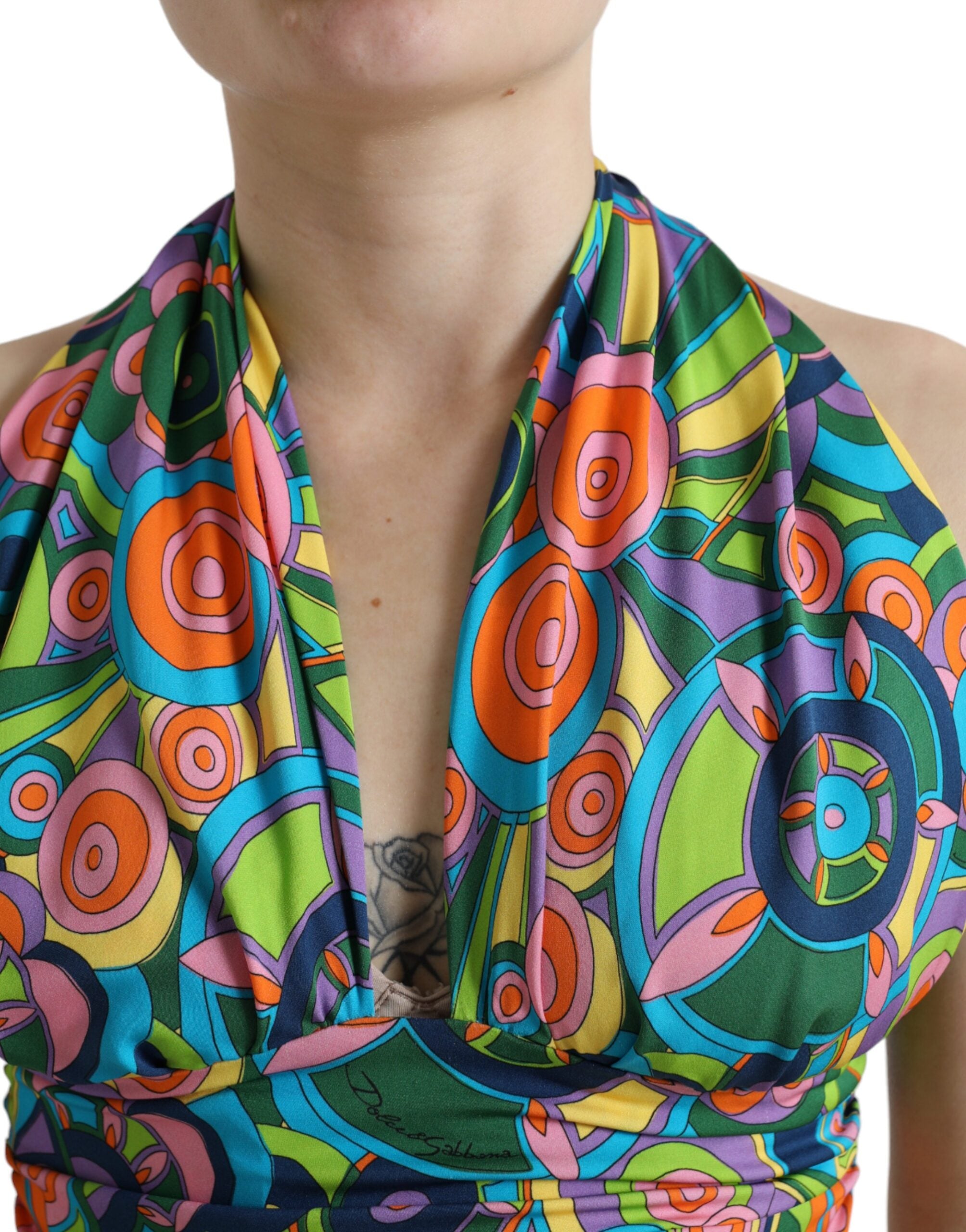 Veelkleurige halter mouwloze cropped tanktop