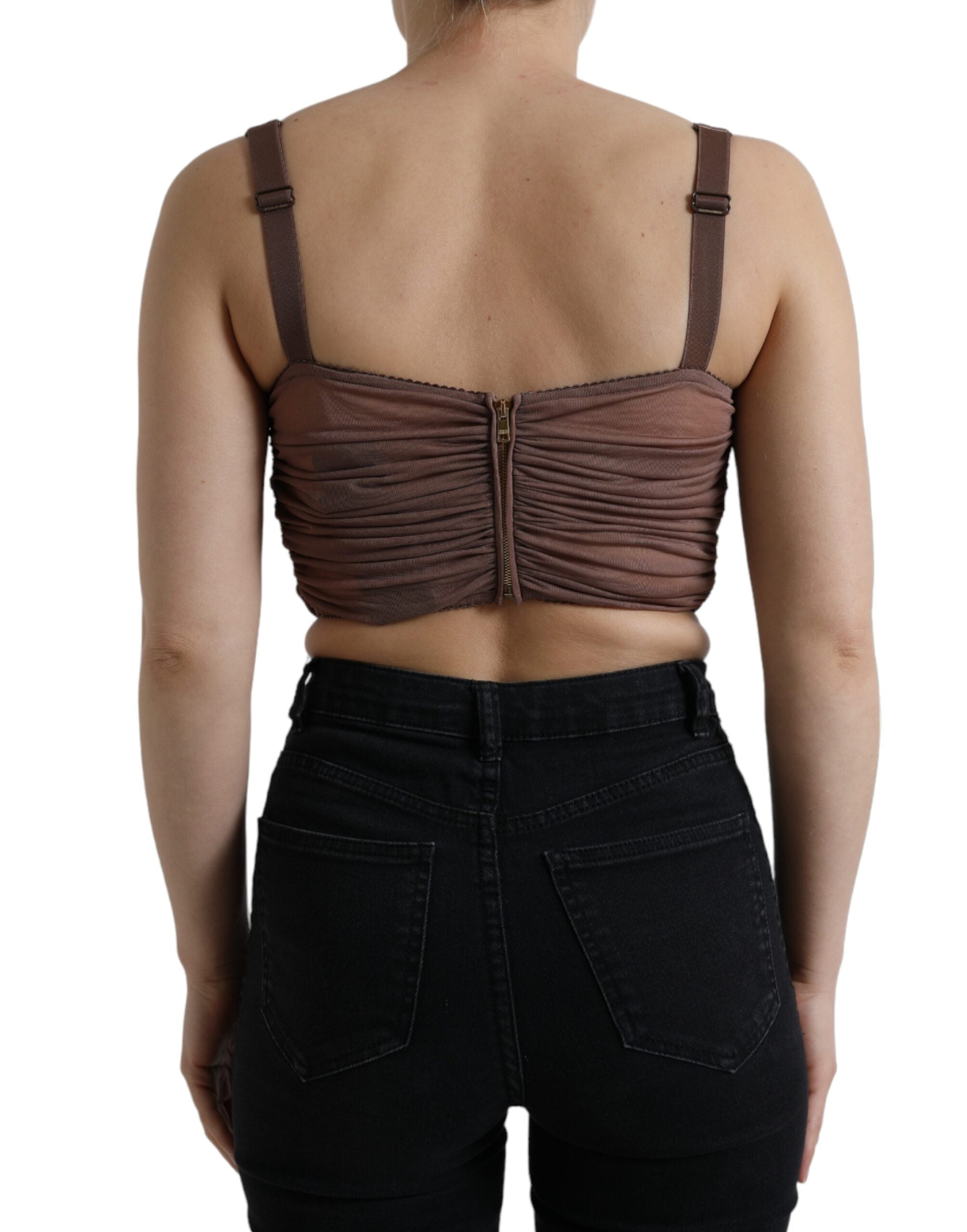Bruine viscose bustier mouwloze crop top
