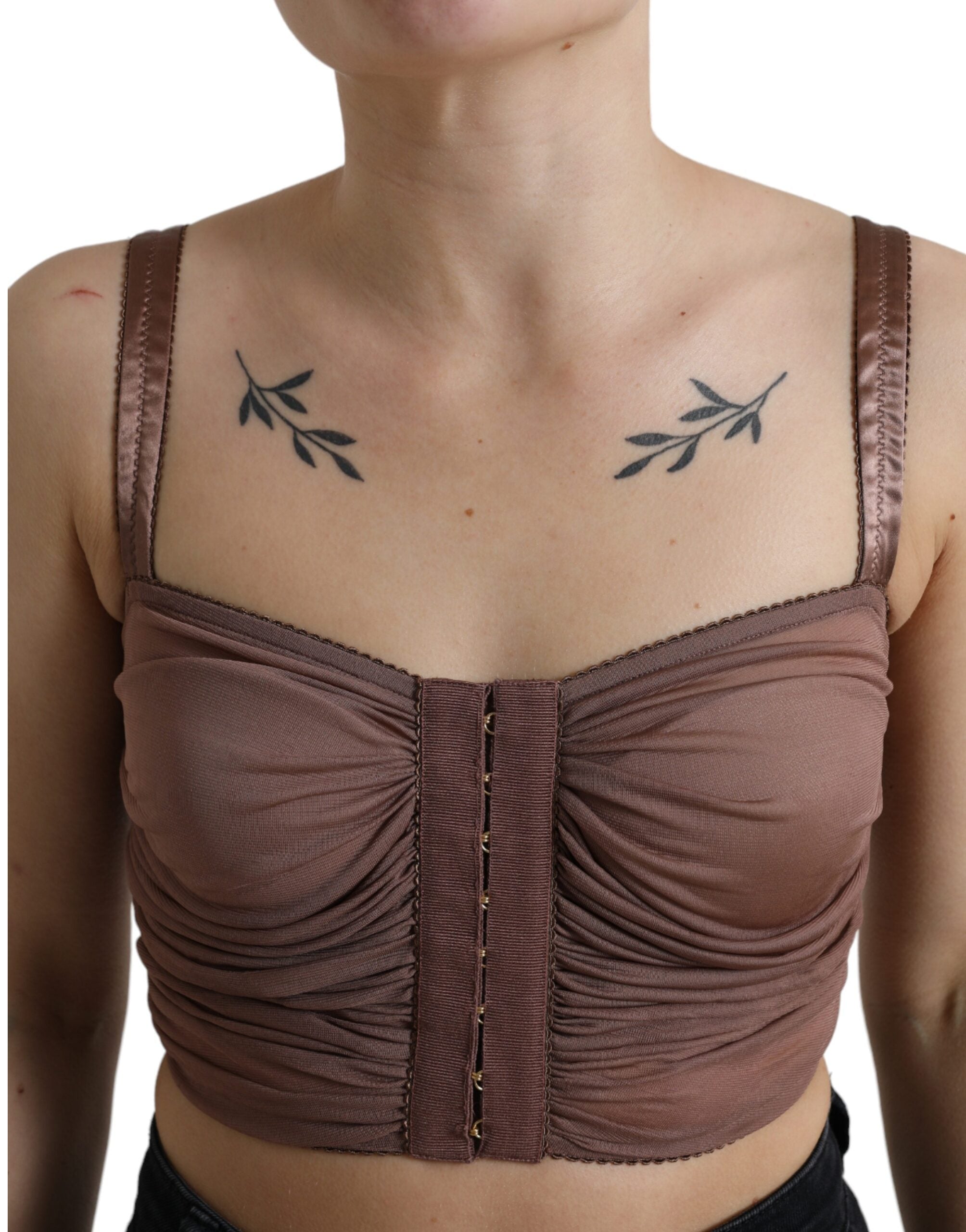Bruine viscose bustier mouwloze crop top