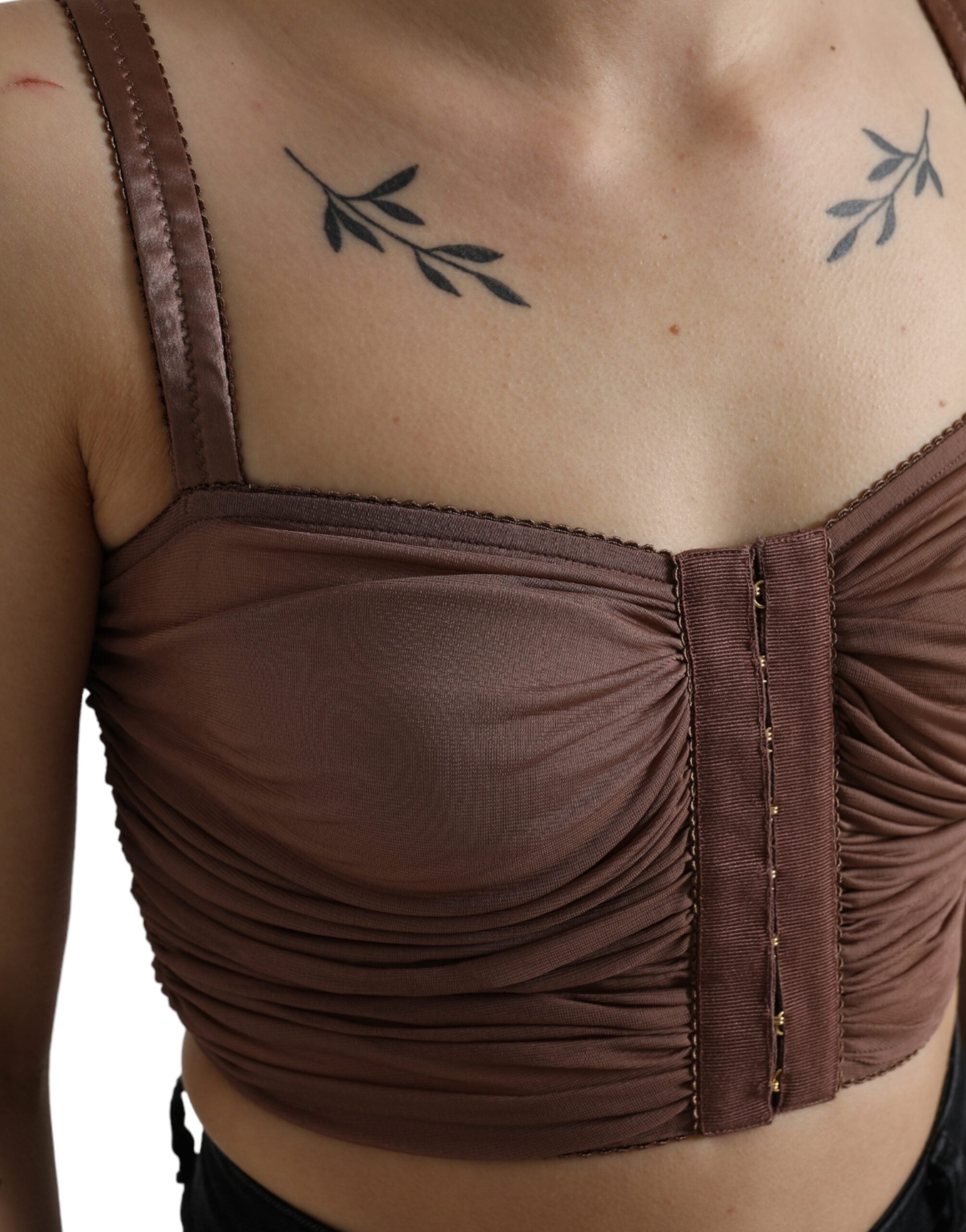 Bruine viscose bustier mouwloze crop top