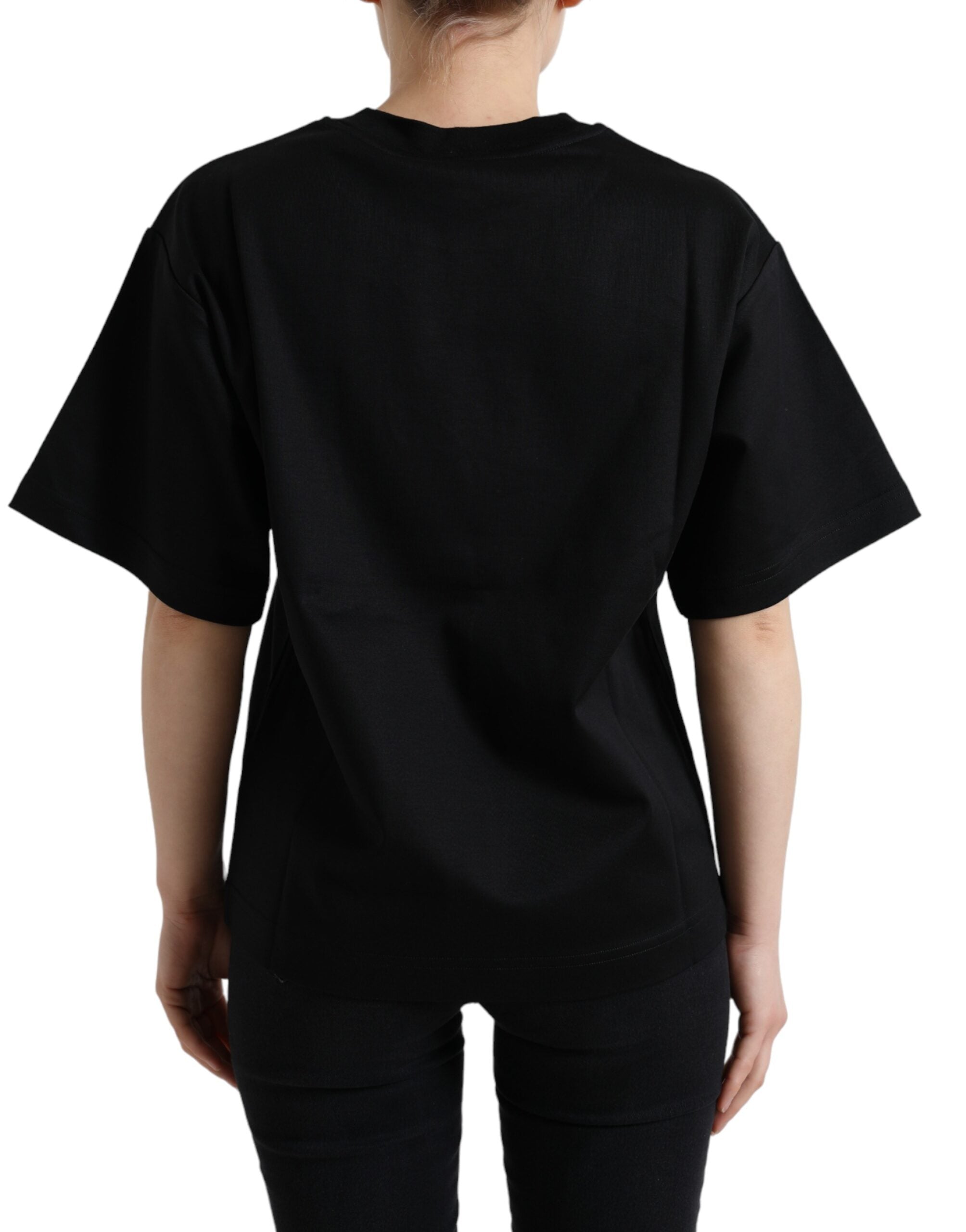 Zwart katoenen DG Crystal T-shirt met ronde hals