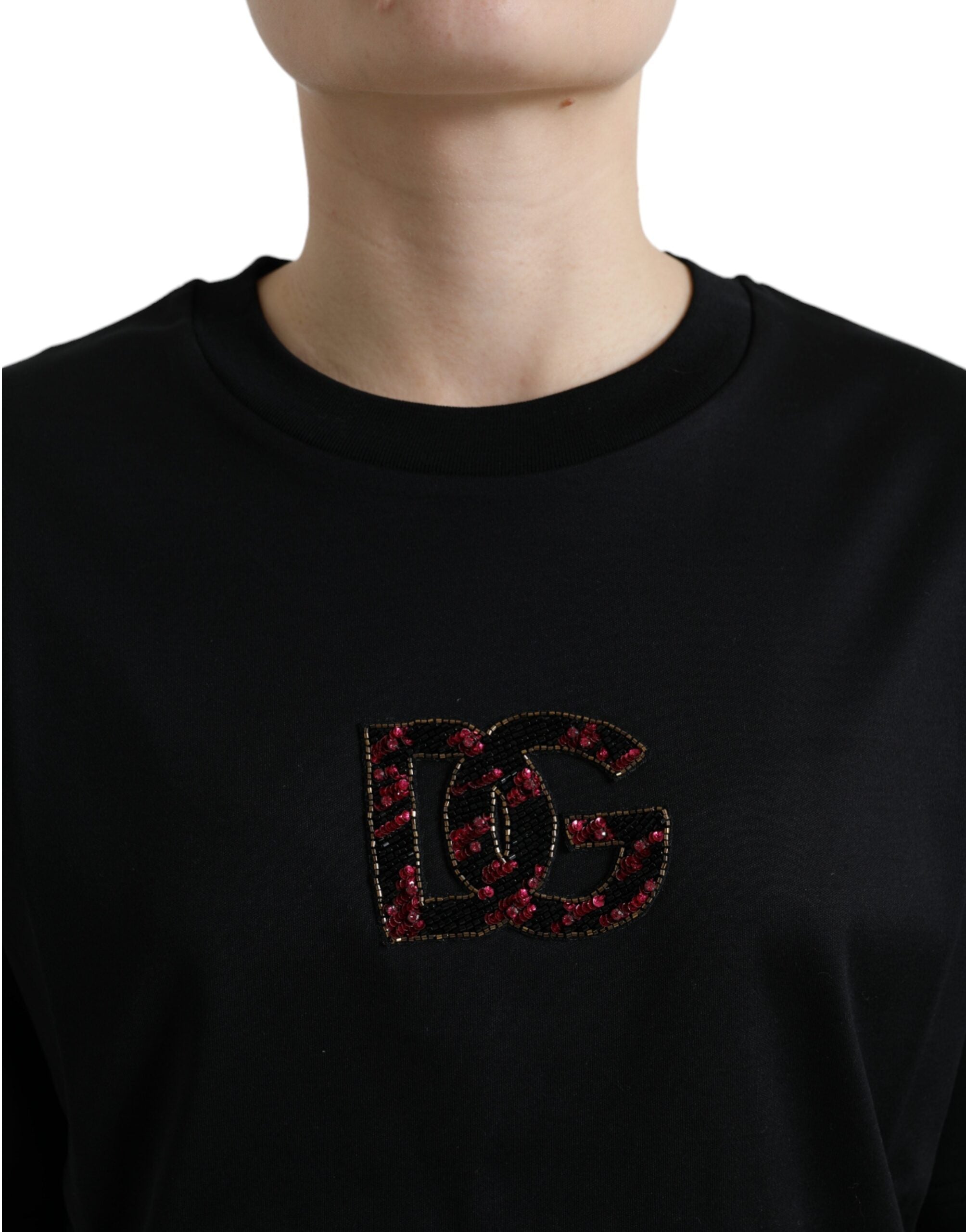 Zwart katoenen DG Crystal T-shirt met ronde hals