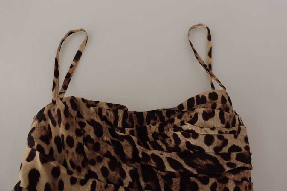 Bruine luipaardprint gerimpelde midi-jurk