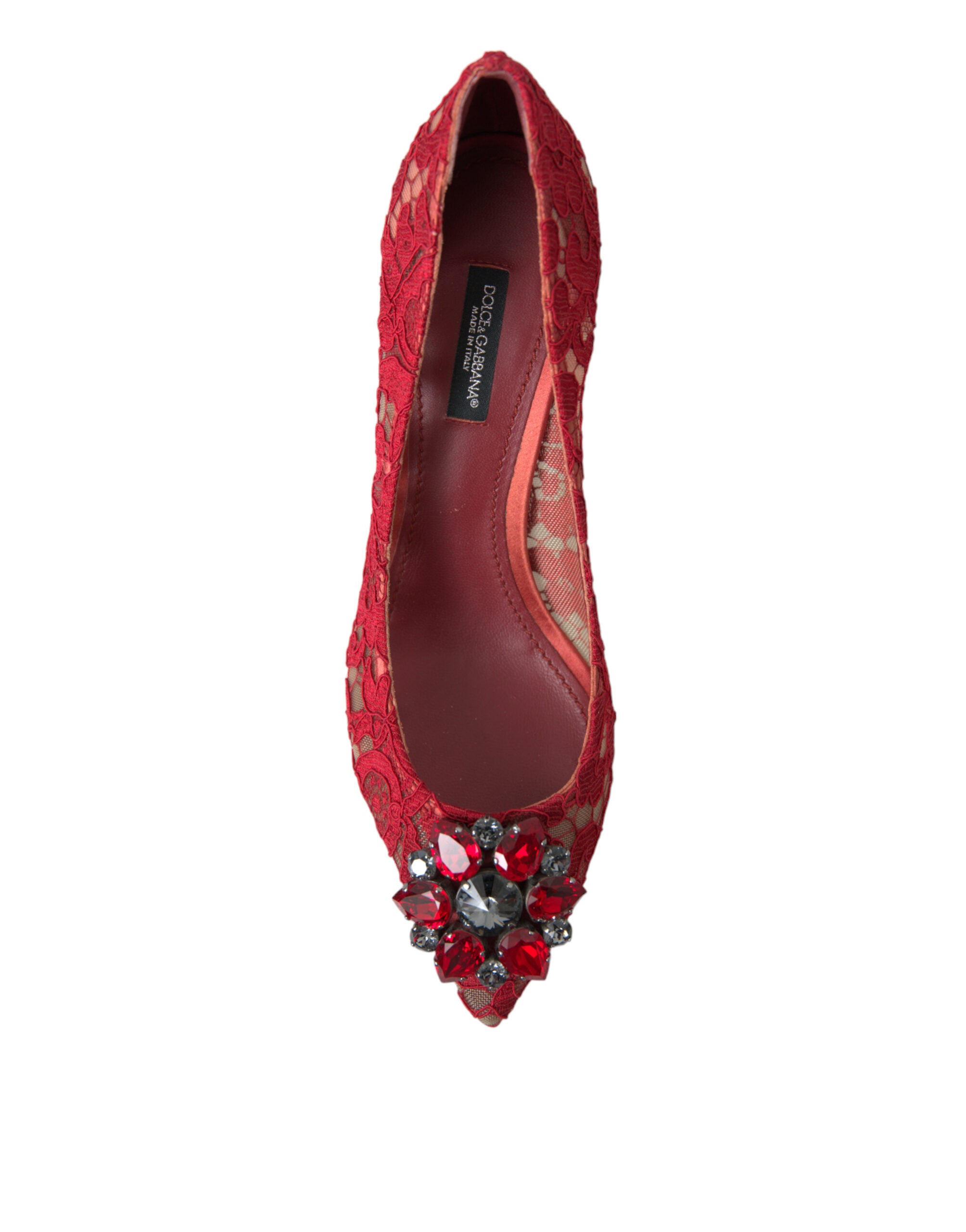 Rode Taormina kant kristallen hakken pumps schoenen