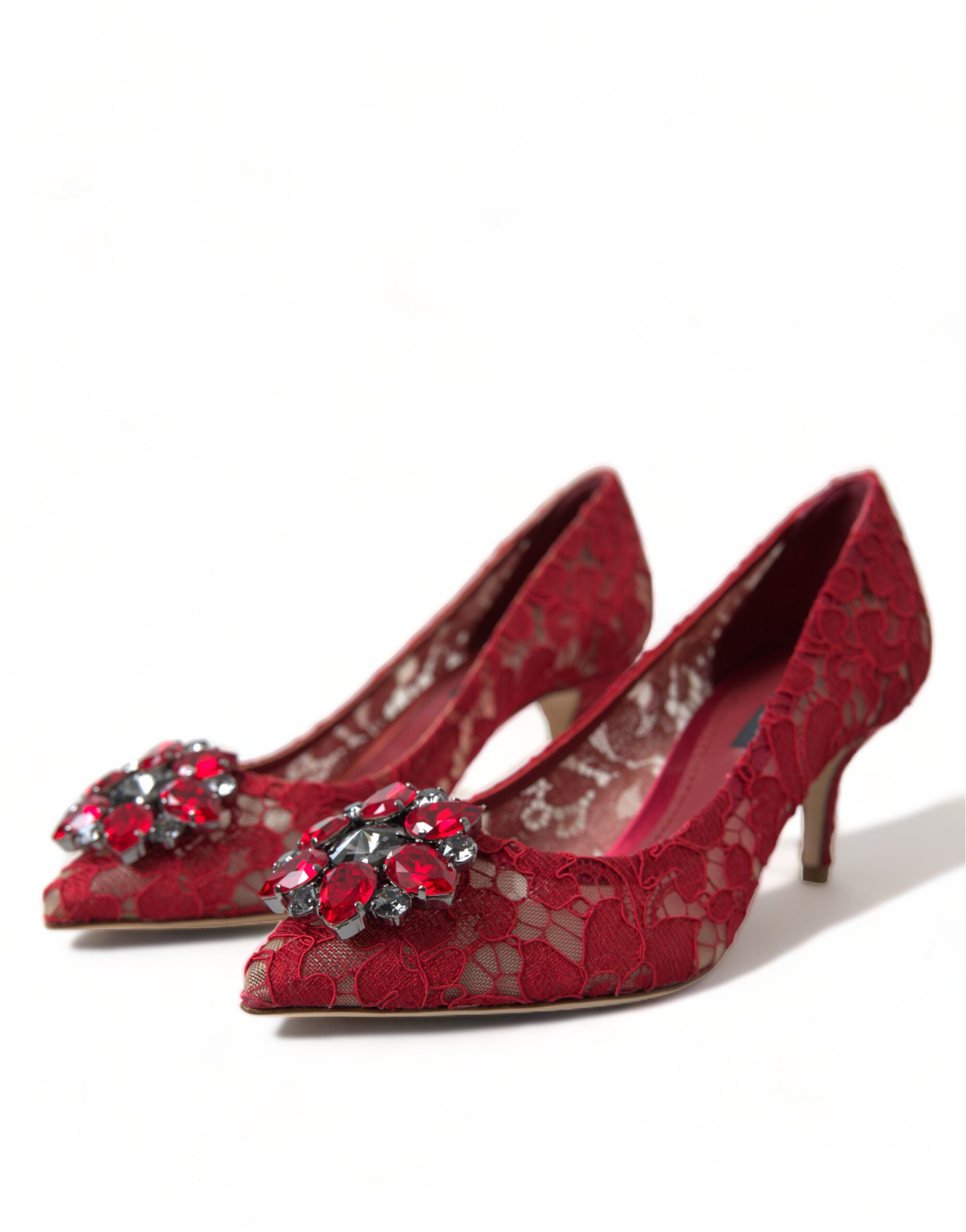 Rode Taormina kant kristallen hakken pumps schoenen