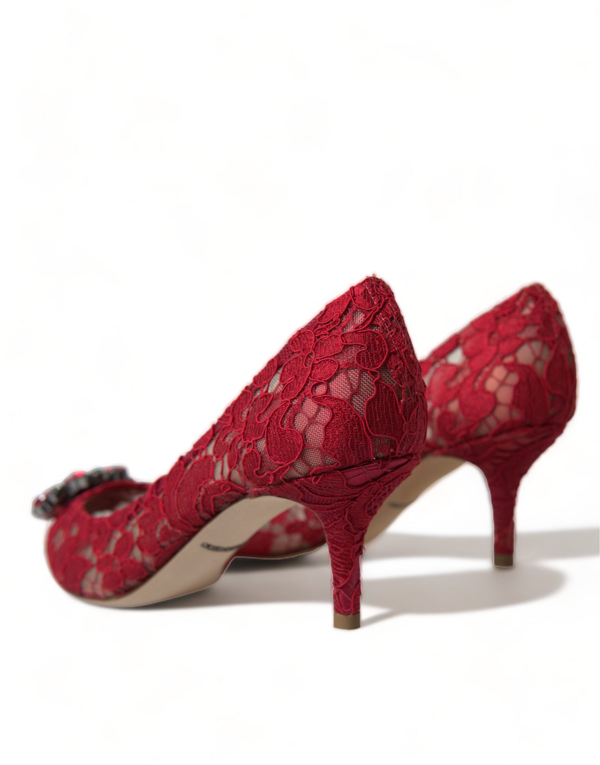 Rode Taormina kant kristallen hakken pumps schoenen