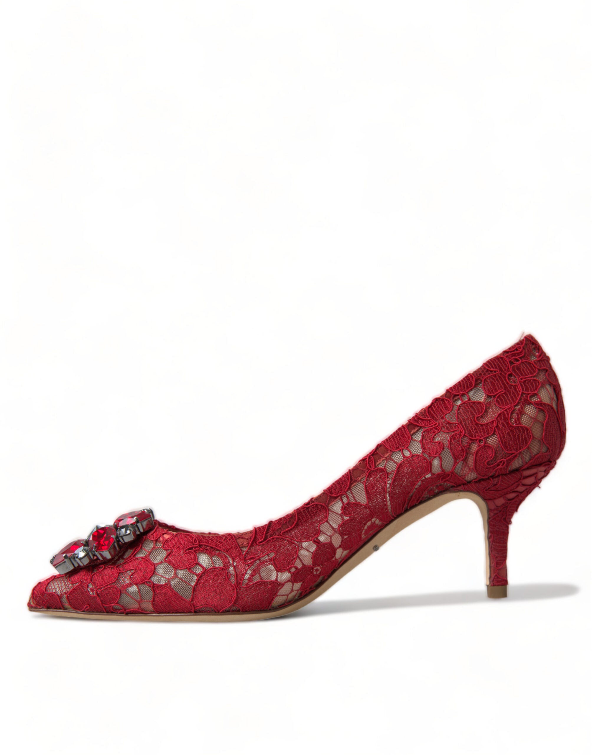 Rode Taormina kant kristallen hakken pumps schoenen