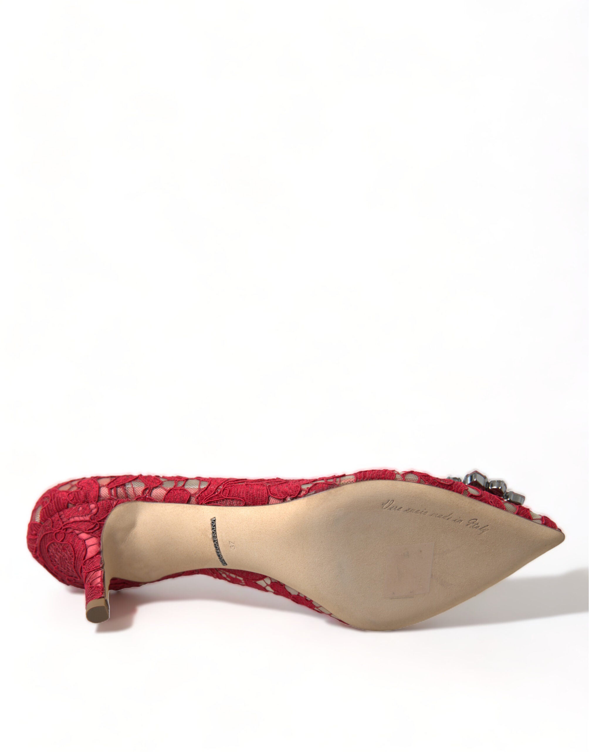 Rode Taormina kant kristallen hakken pumps schoenen