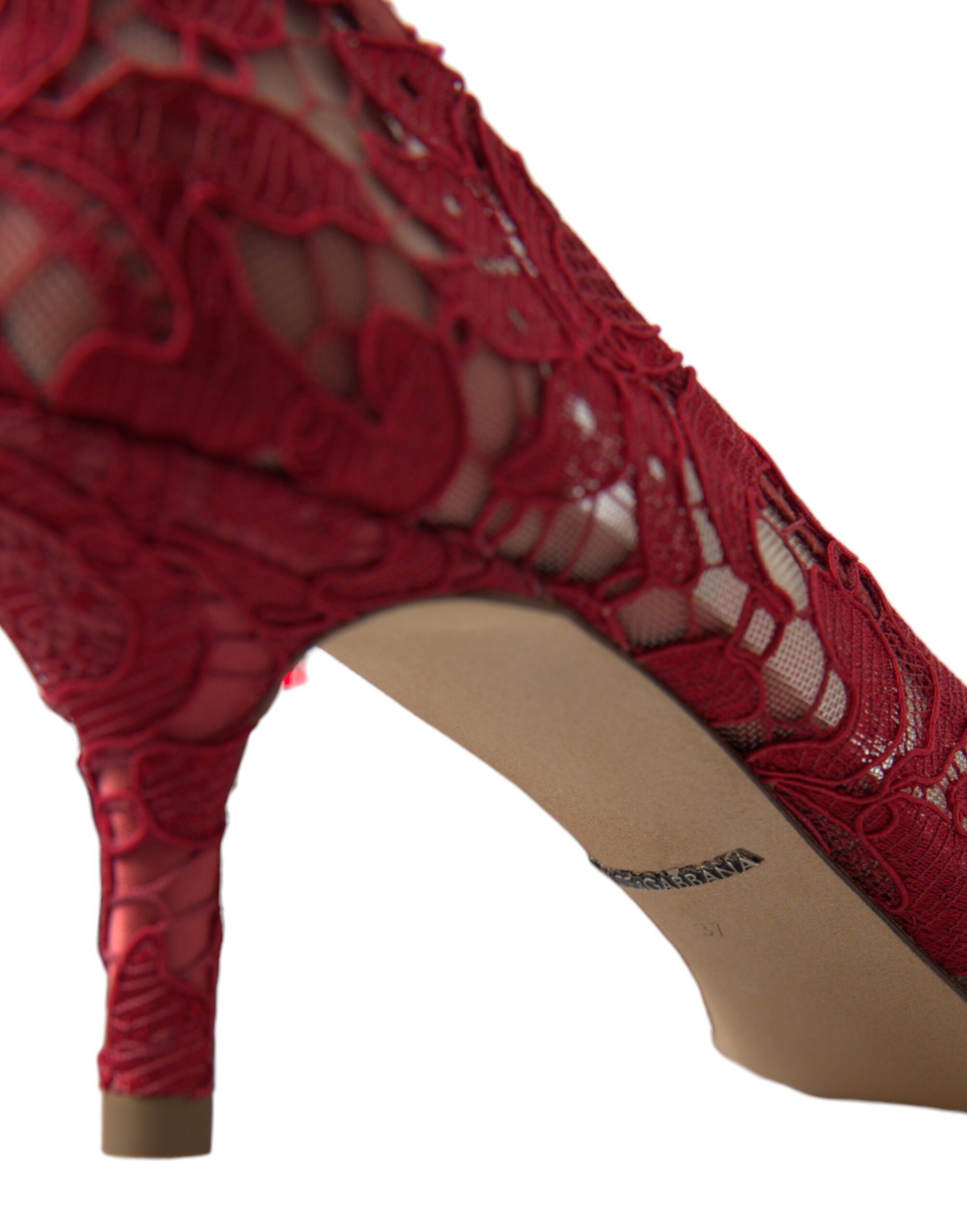Rode Taormina kant kristallen hakken pumps schoenen