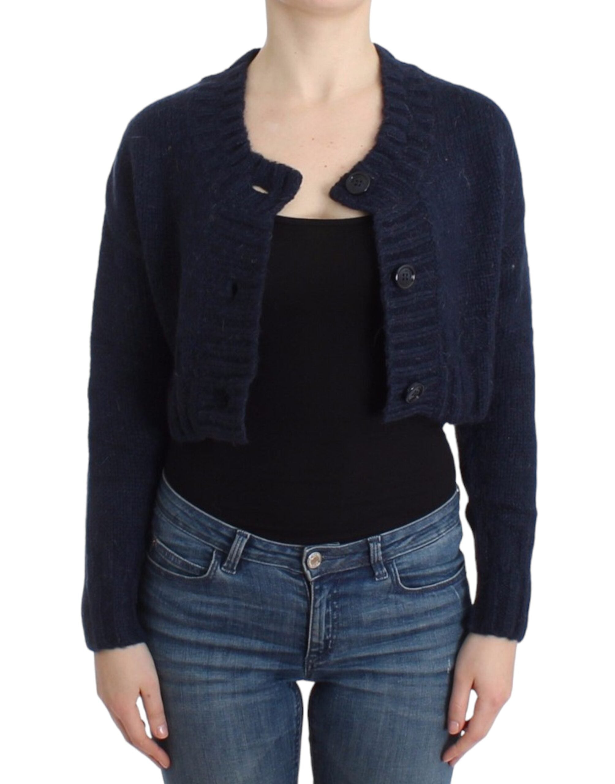 Blauwe cropped cardigan