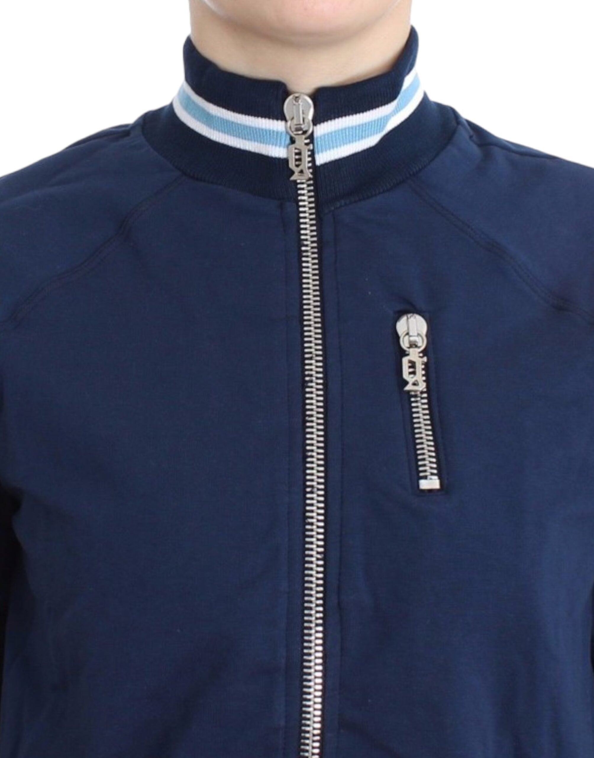 Blauwe katoenen cardigan met rits