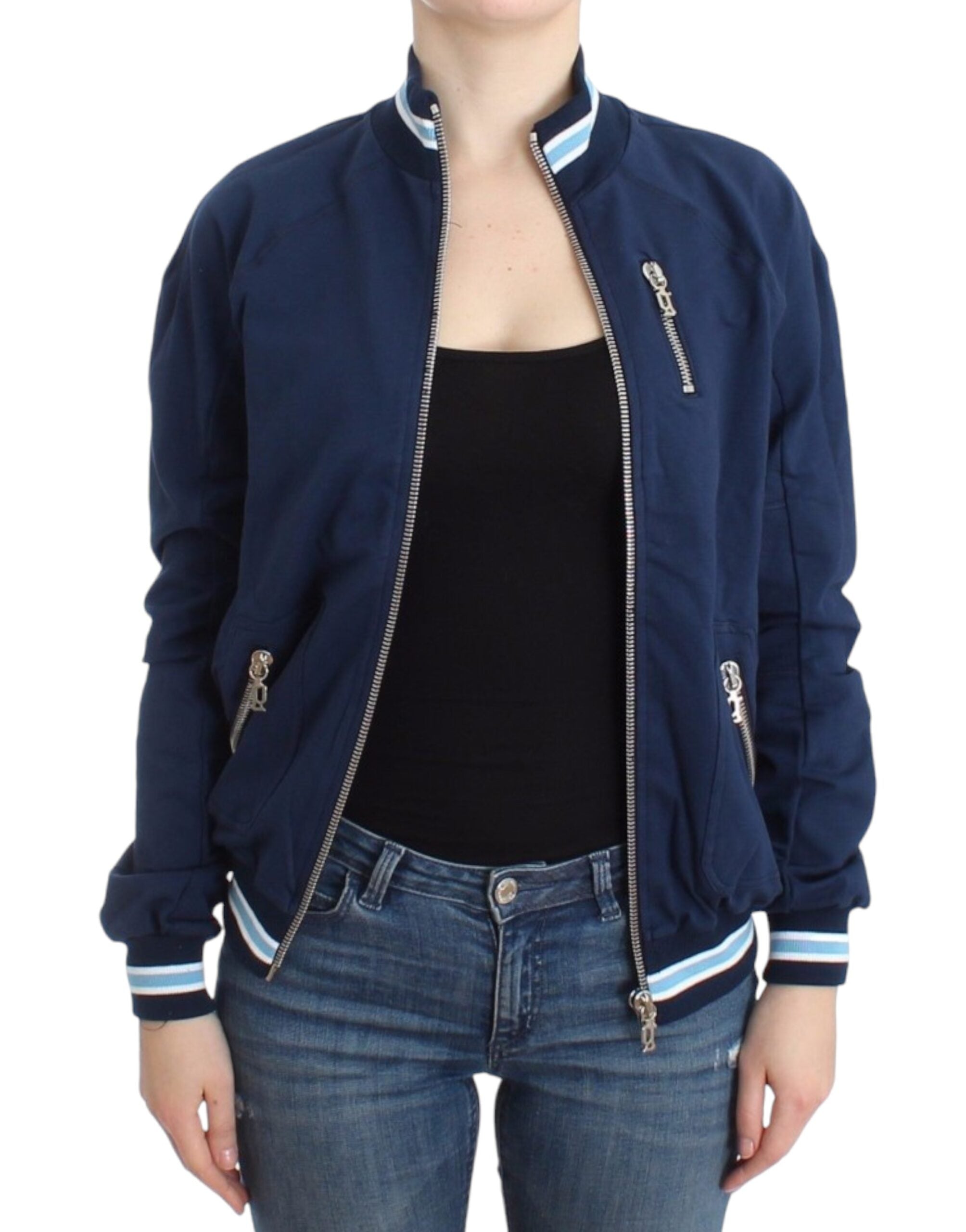 Blauwe katoenen cardigan met rits