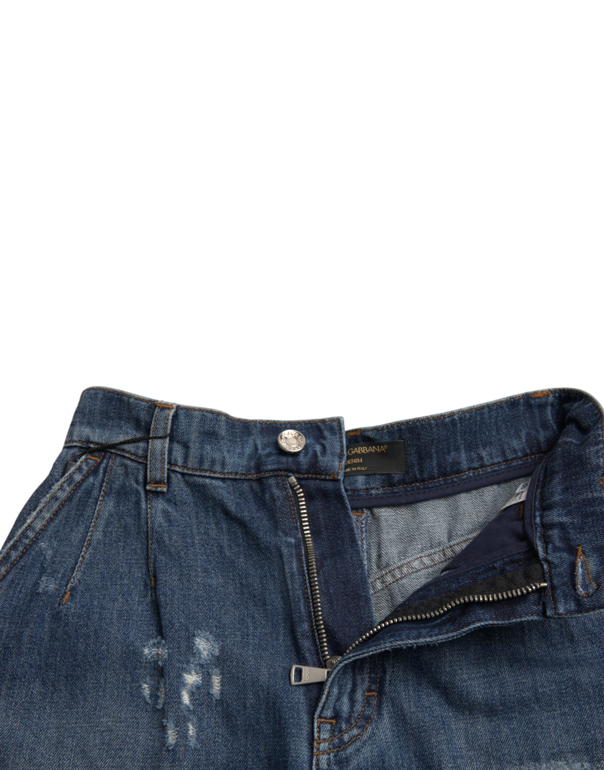 Blauwe katoenen hoge taille denim hotpants shorts