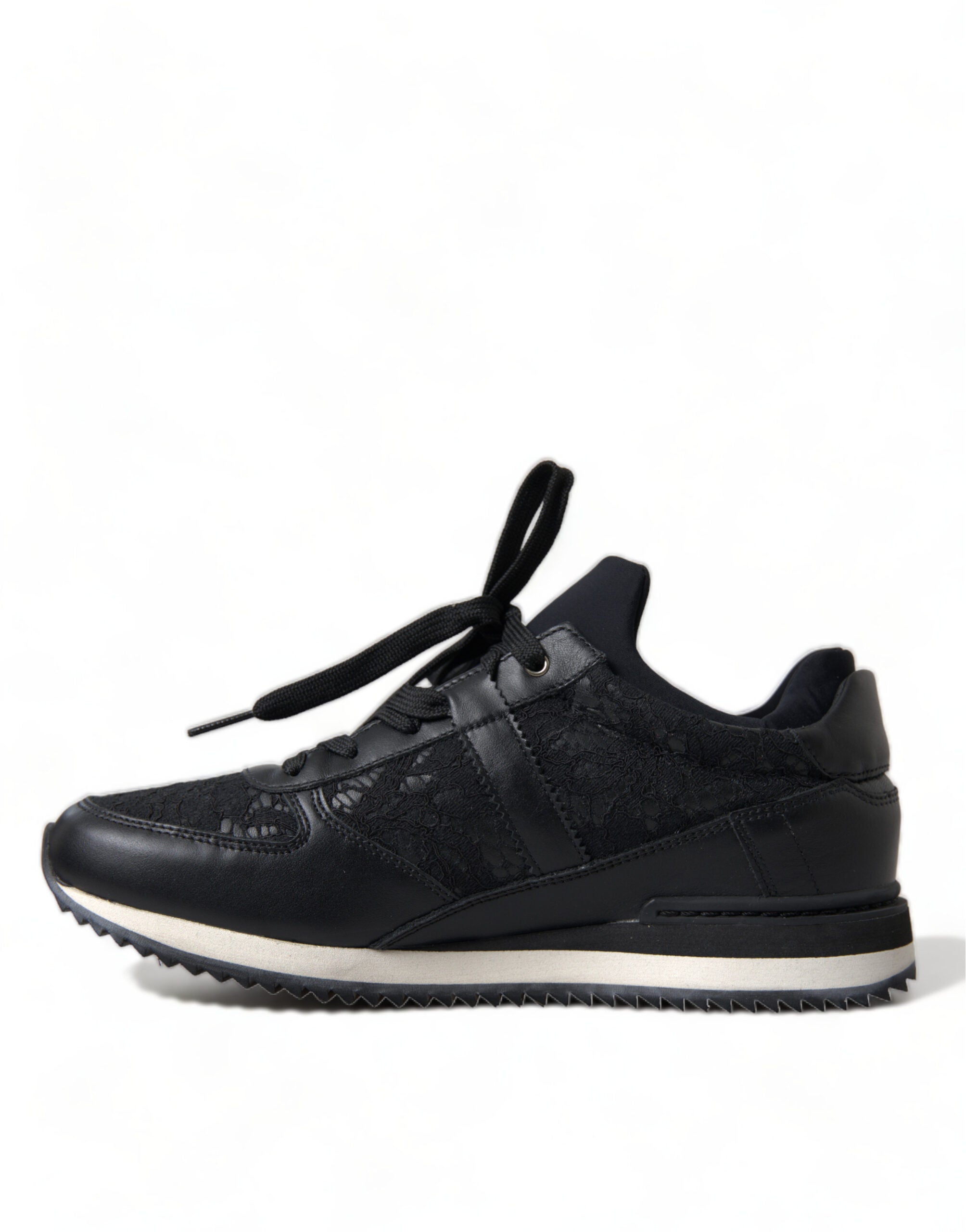 Zwarte leren sneakers met bloemenkant