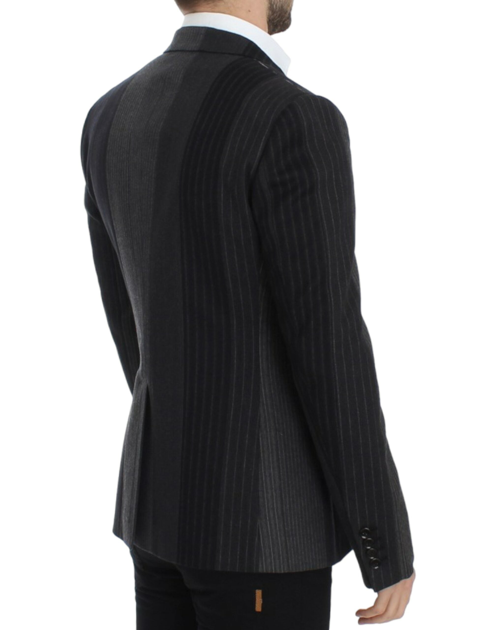 Grijs gestreepte wollen stretchblazer