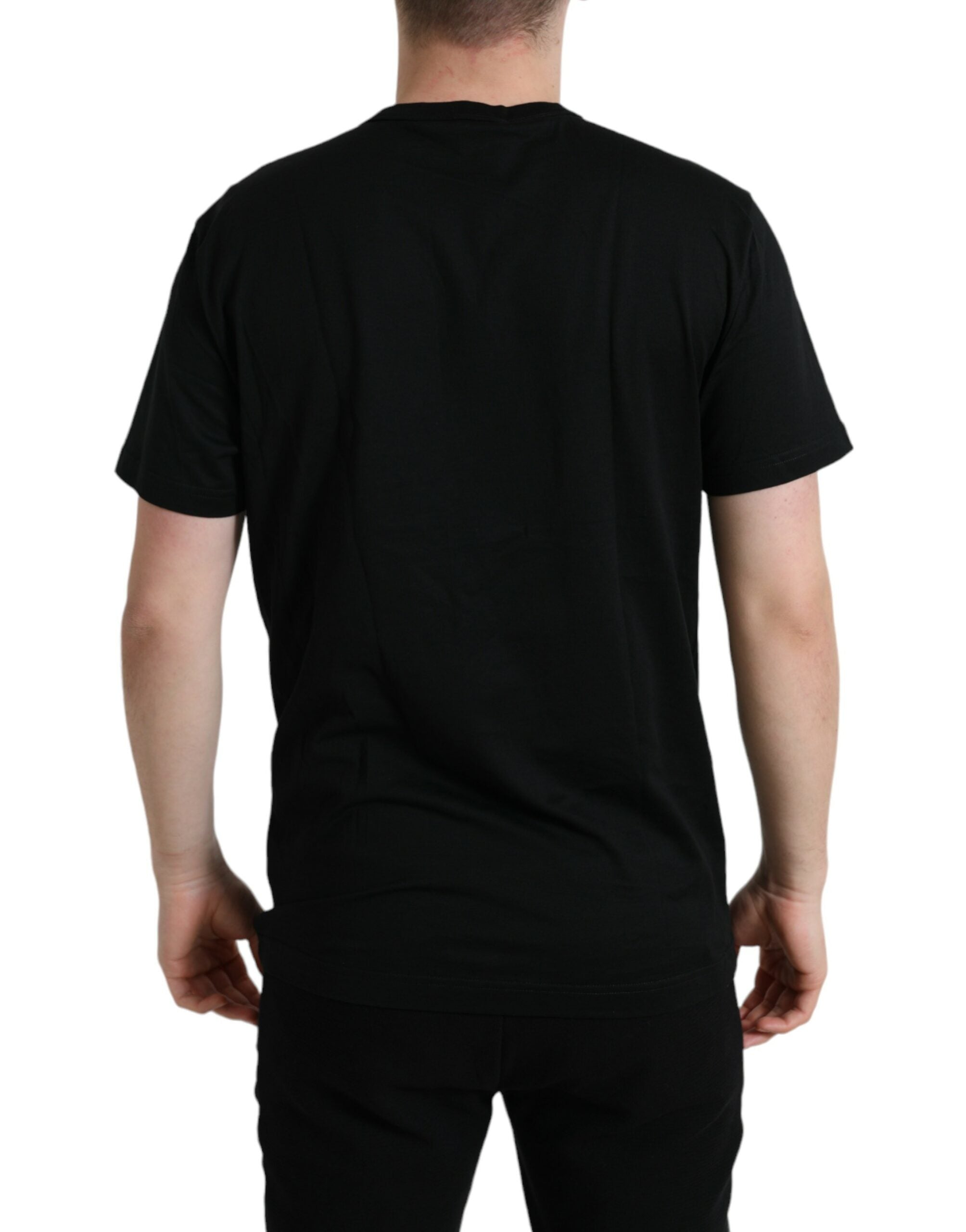 Zwart katoenen T-shirt met ronde hals en hondenpenning
