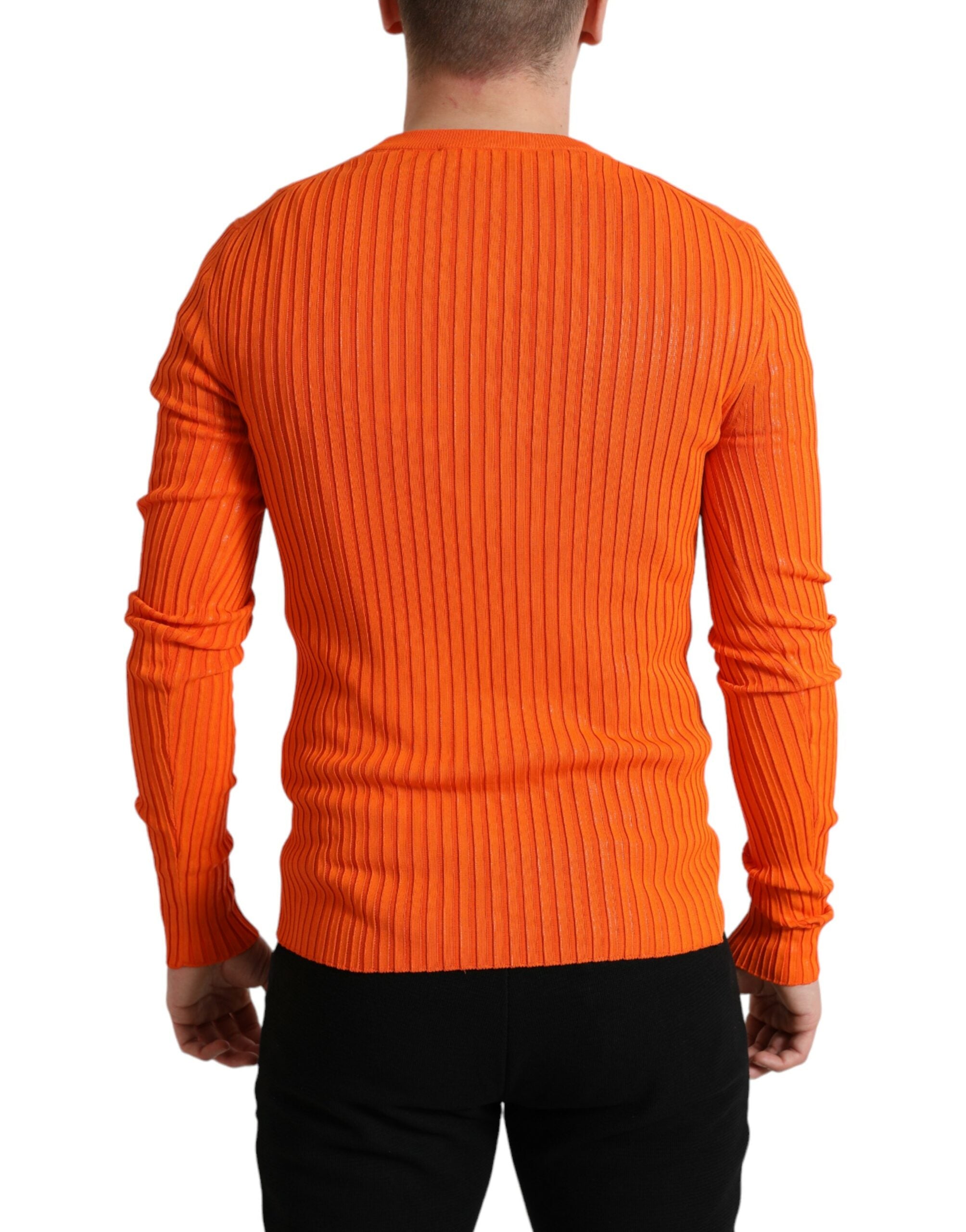 Oranje gebreide ronde hals heren pullover trui