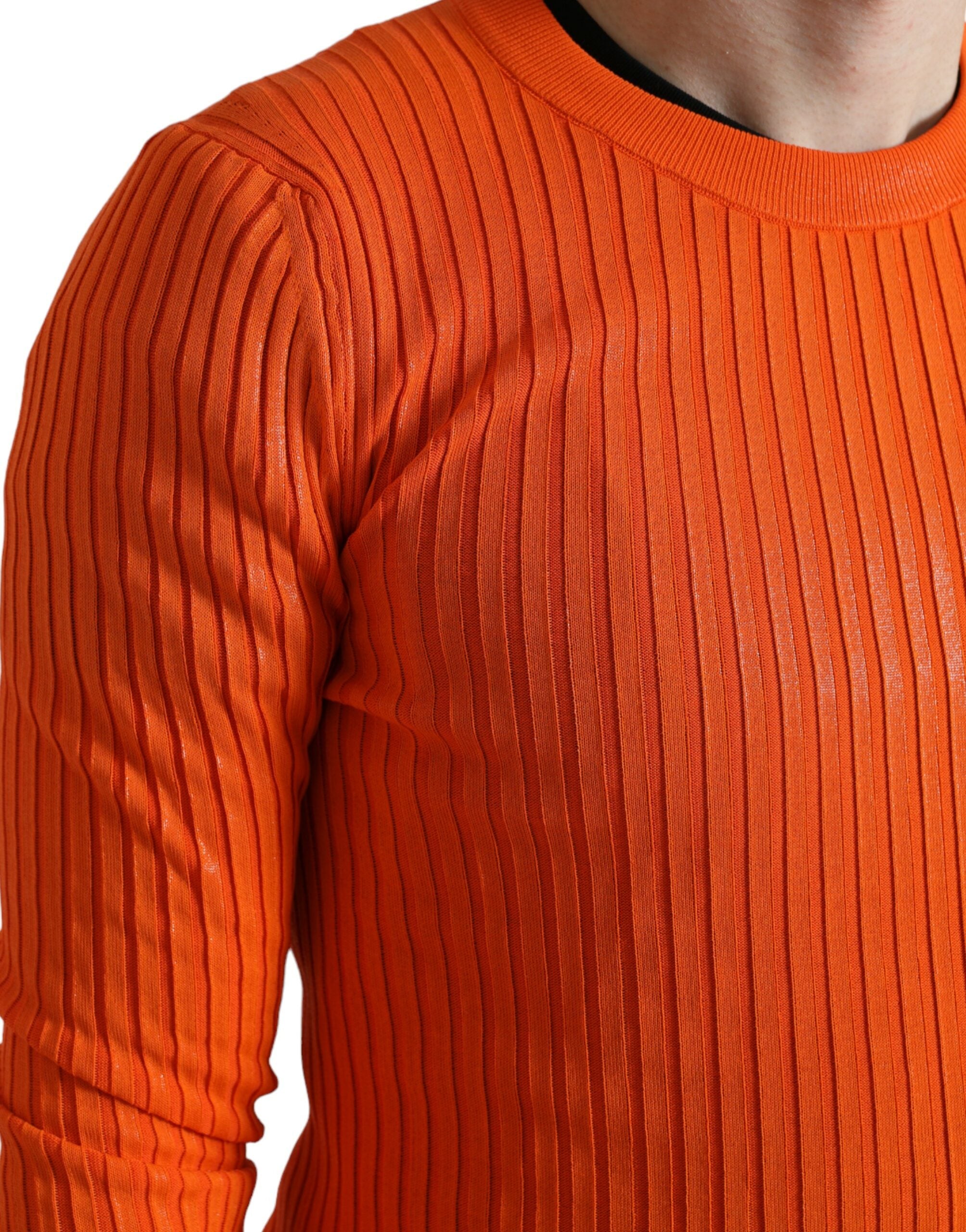 Oranje gebreide ronde hals heren pullover trui