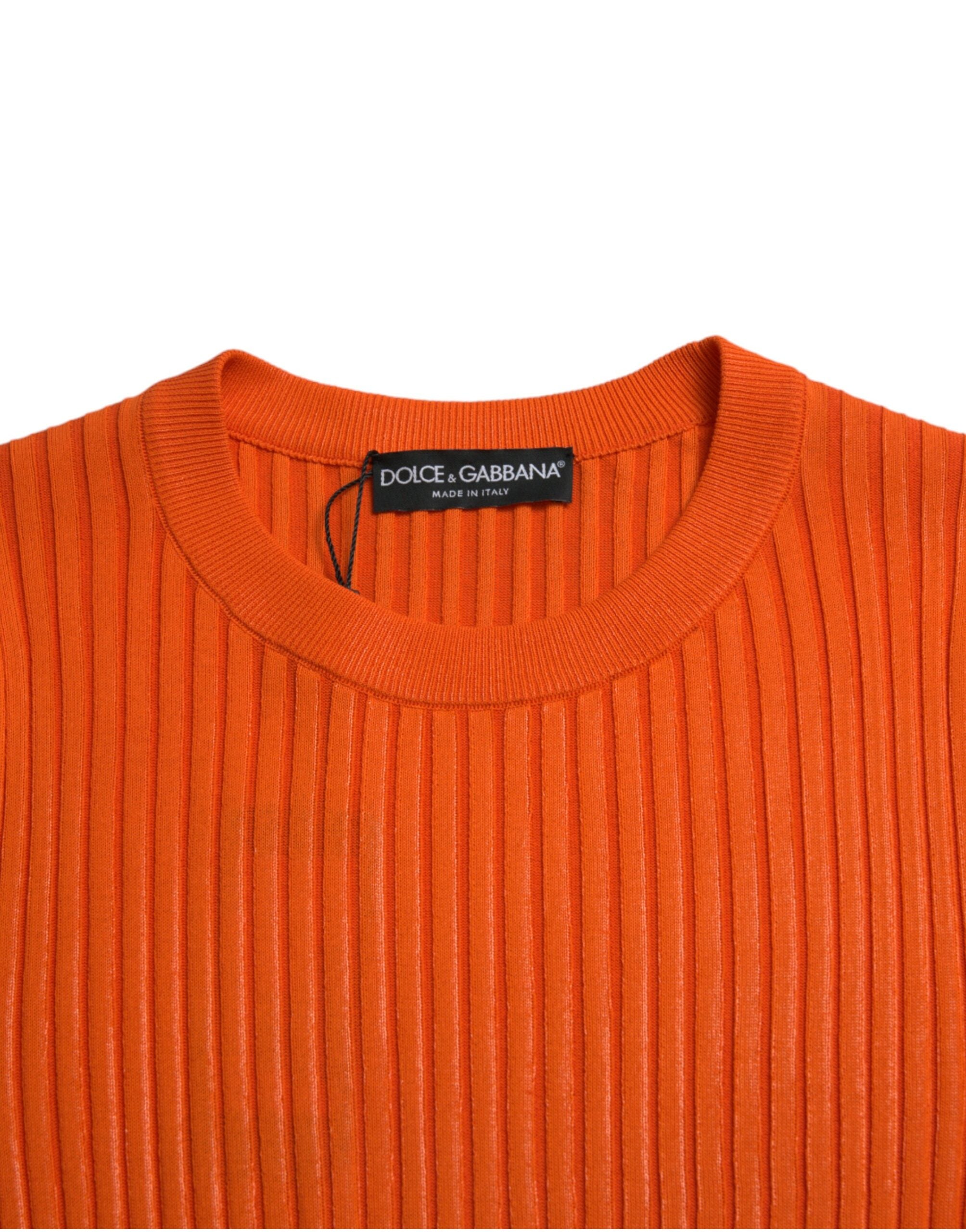 Oranje gebreide ronde hals heren pullover trui