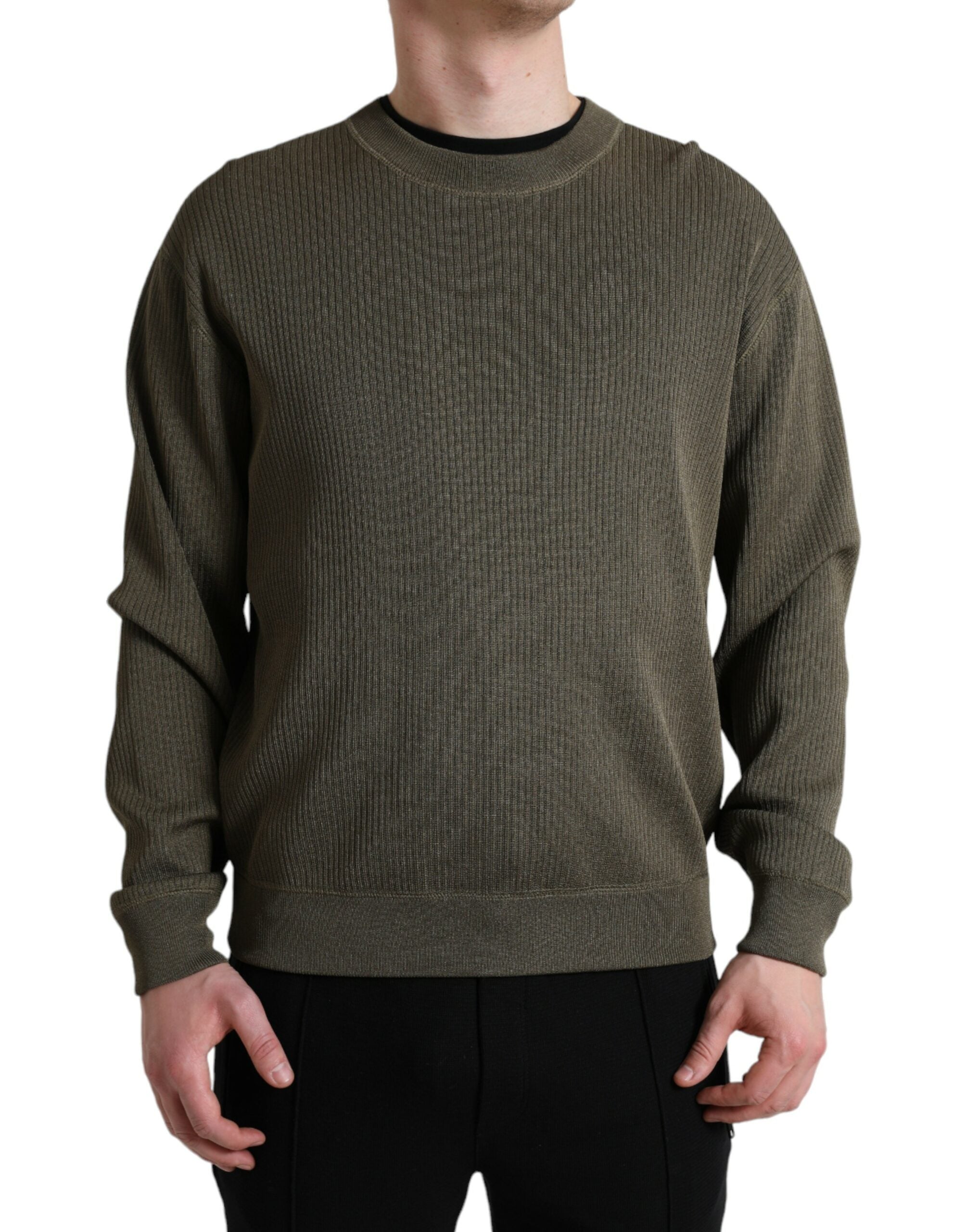 Groene viscose ronde hals heren pullover trui