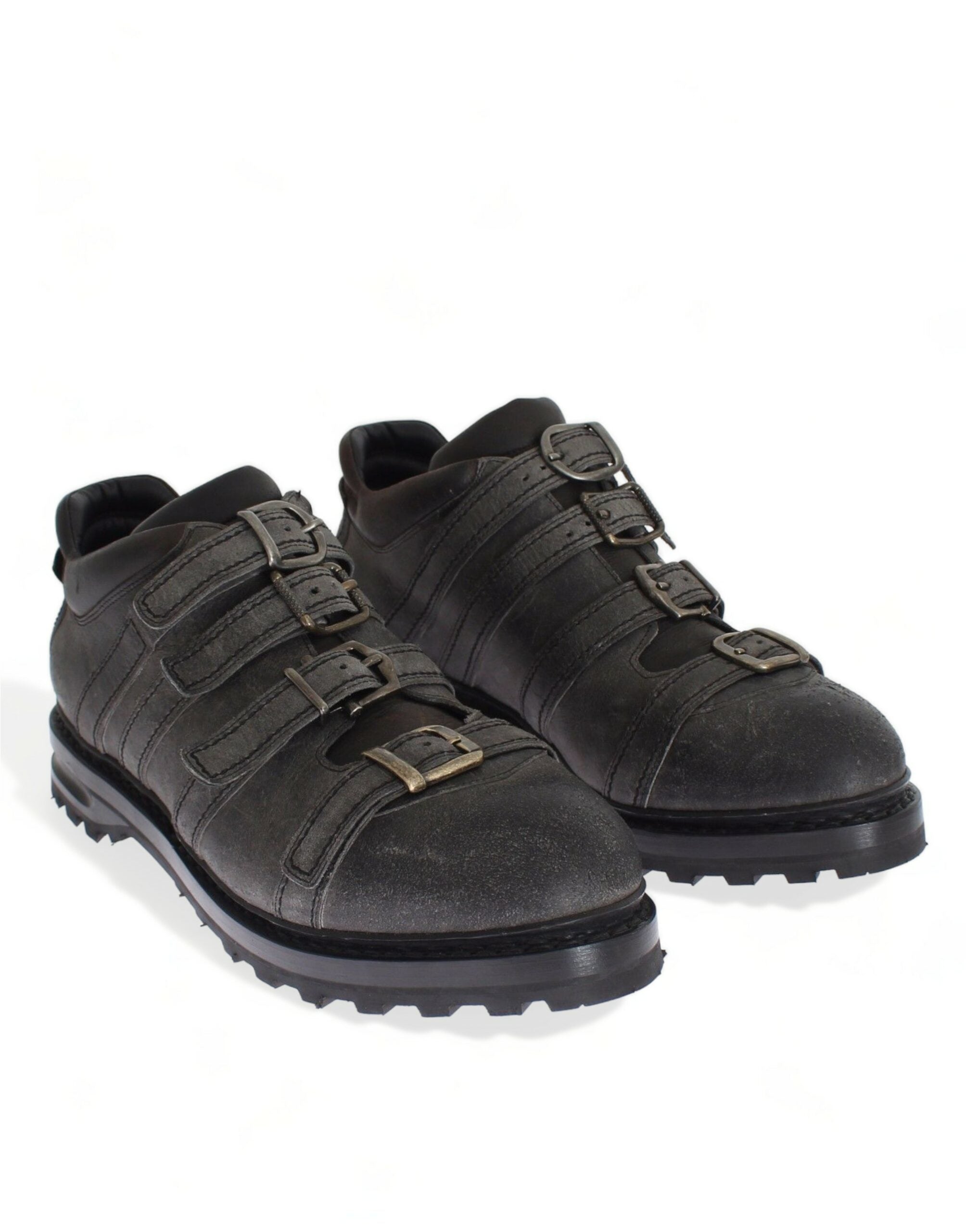 Grijze leren enkelbandschoenen