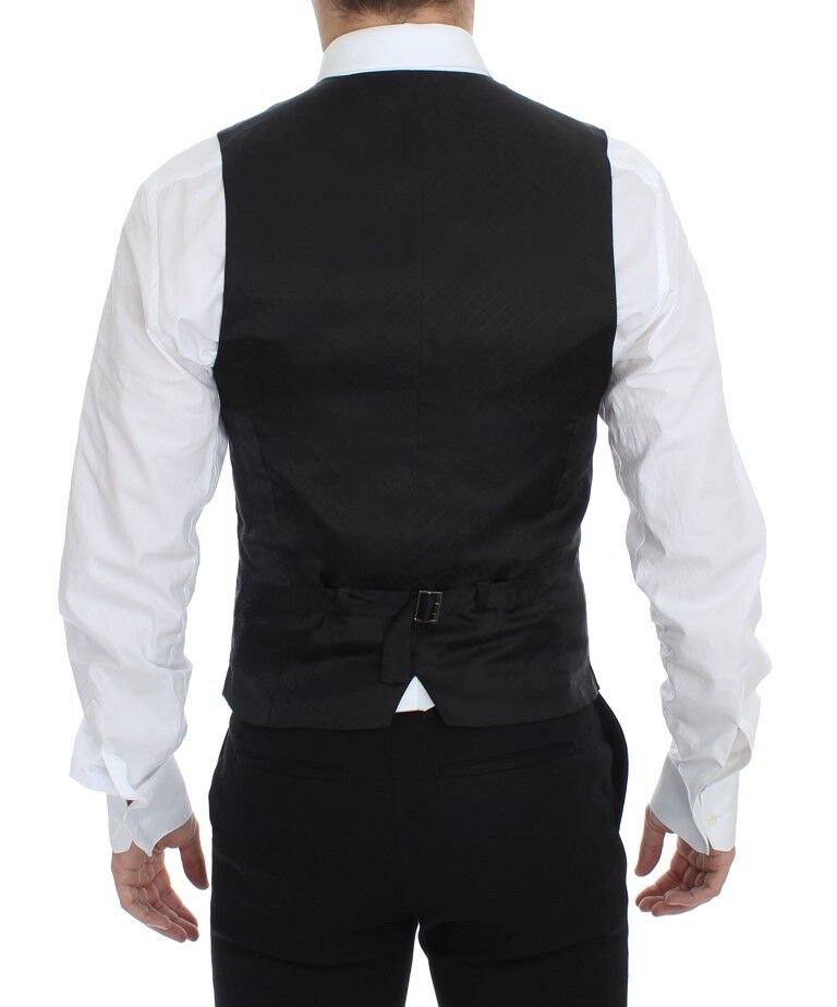 Zwarte gestreepte stretchjurk met gilet