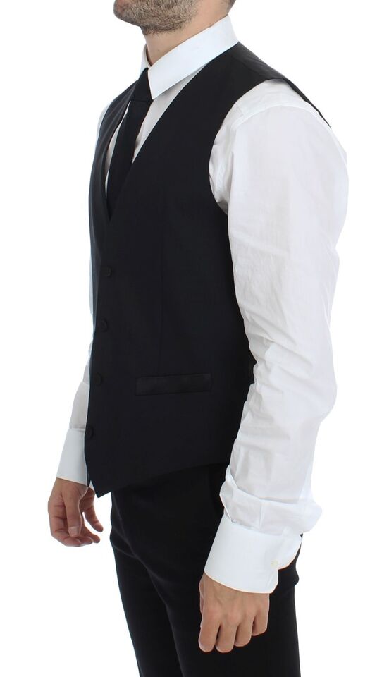 Zwarte wollen zijden stretch jurk vest blazer