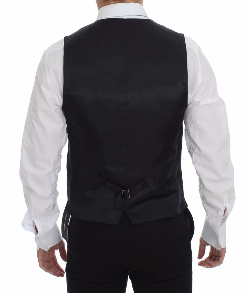 Grijze, slim fit jurk met knoopsluiting en formeel vest