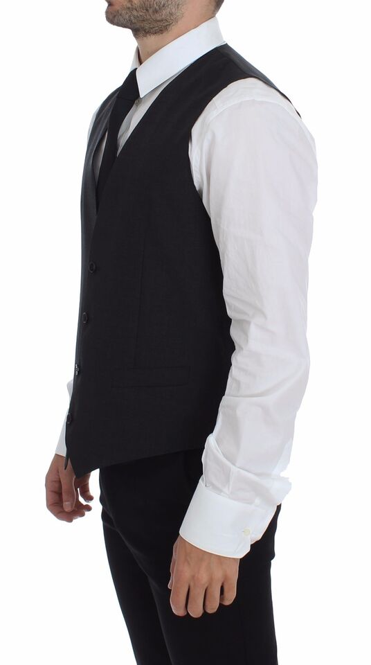 Grijze, slim fit jurk met knoopsluiting en formeel vest