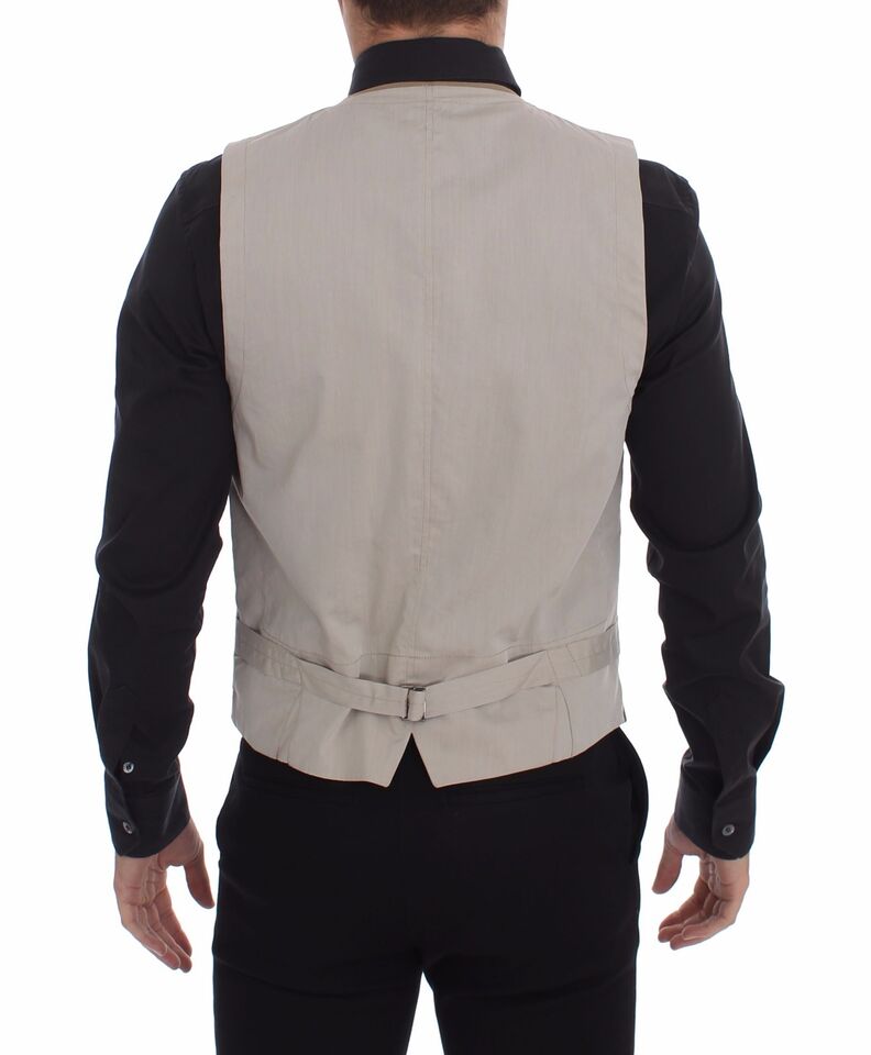 Beige katoenen slim fit vest met knoopsluiting
