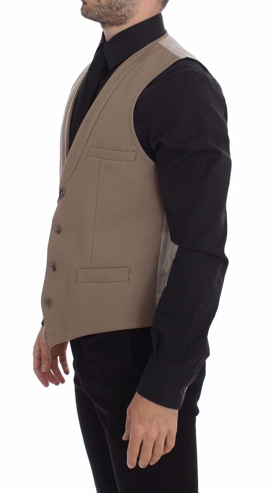 Beige katoenen slim fit vest met knoopsluiting