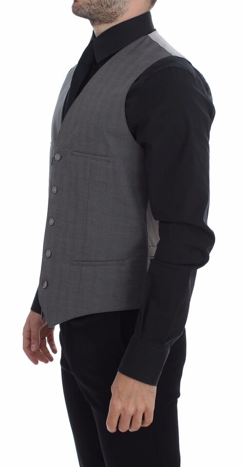 Grijs katoenen slim fit vest met knoopsluiting