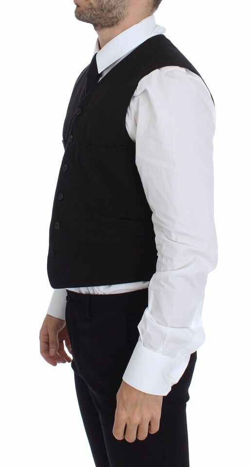 Zwarte linnen katoenen vestblazer