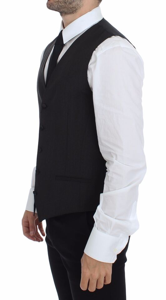 Grijze wollen stretchjurk, vestjas en blazer