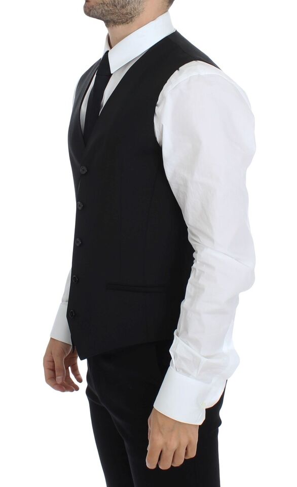 Zwarte wollen zijden stretch jurk vest blazer