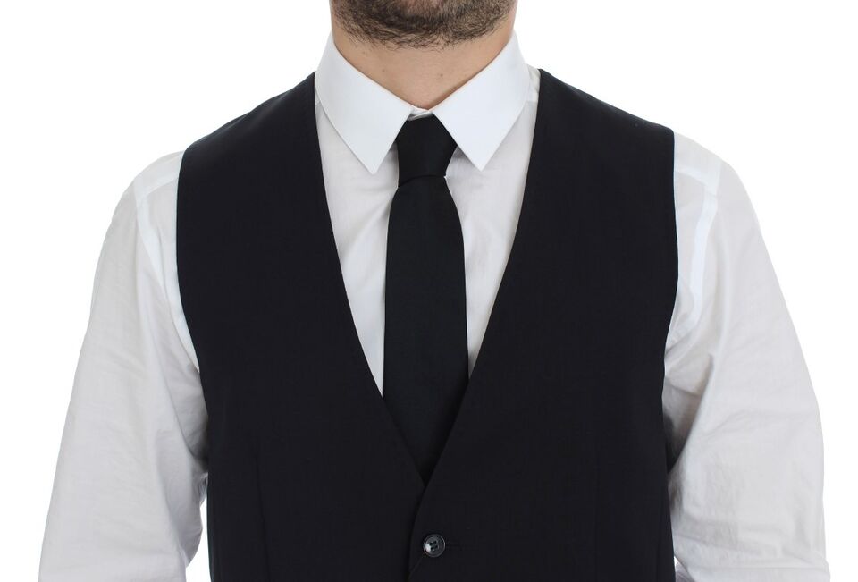 Blauwe katoenen stretch jurk vest blazer