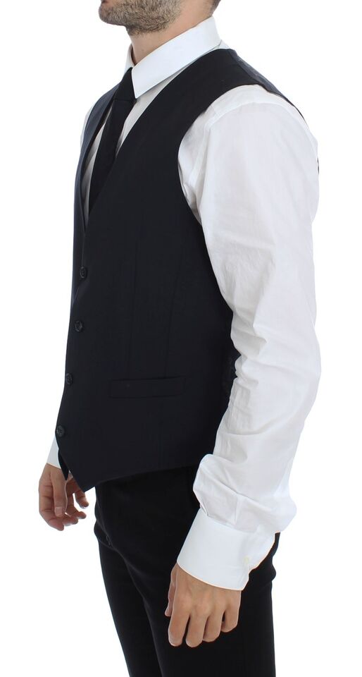 Blauwe katoenen stretch jurk vest blazer