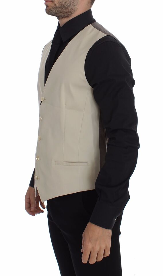 Beige katoenen stretch jurk vest blazer