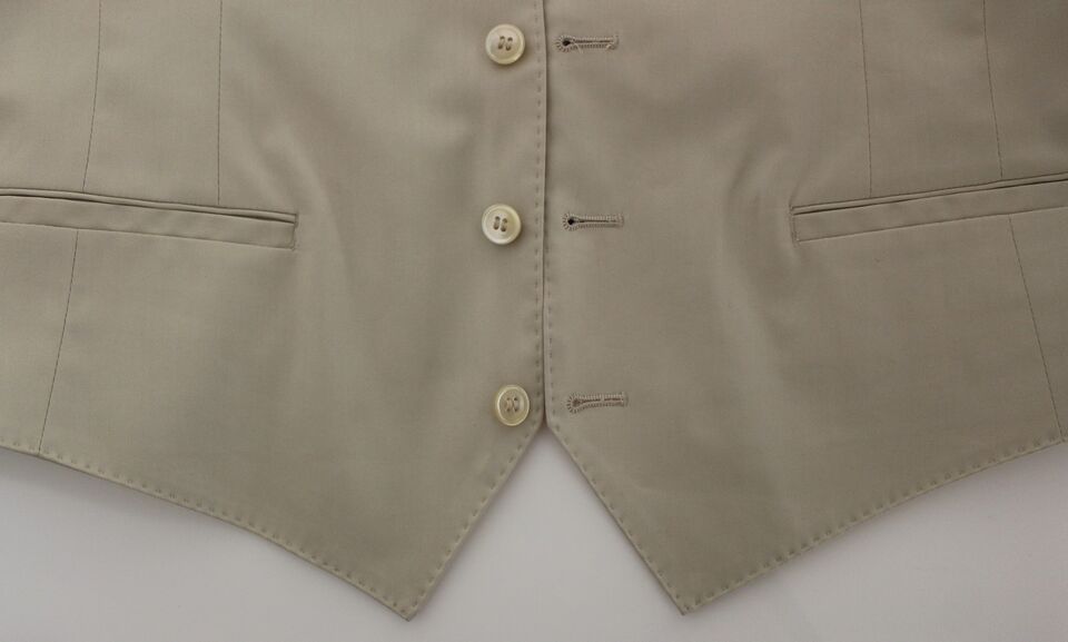Beige katoenen stretch jurk vest blazer