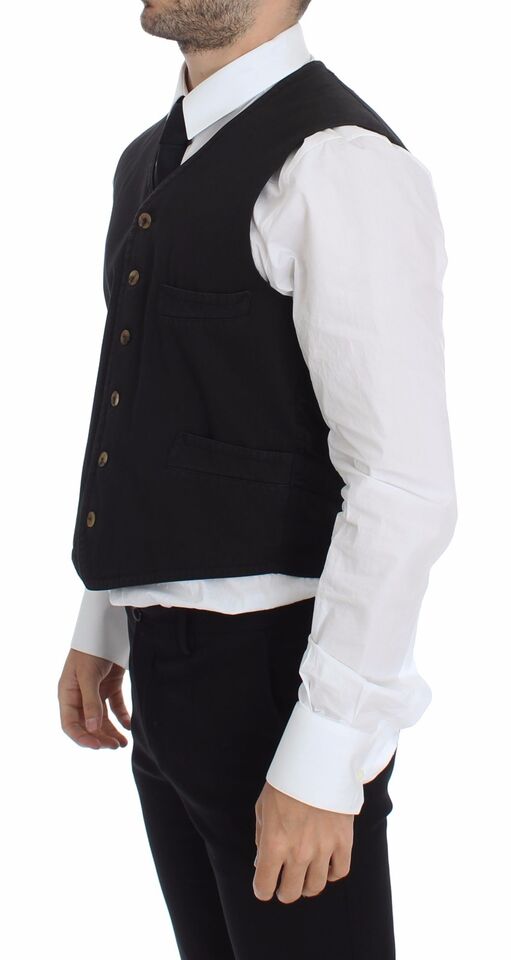 Zwarte katoenen viscose jurk vest blazer