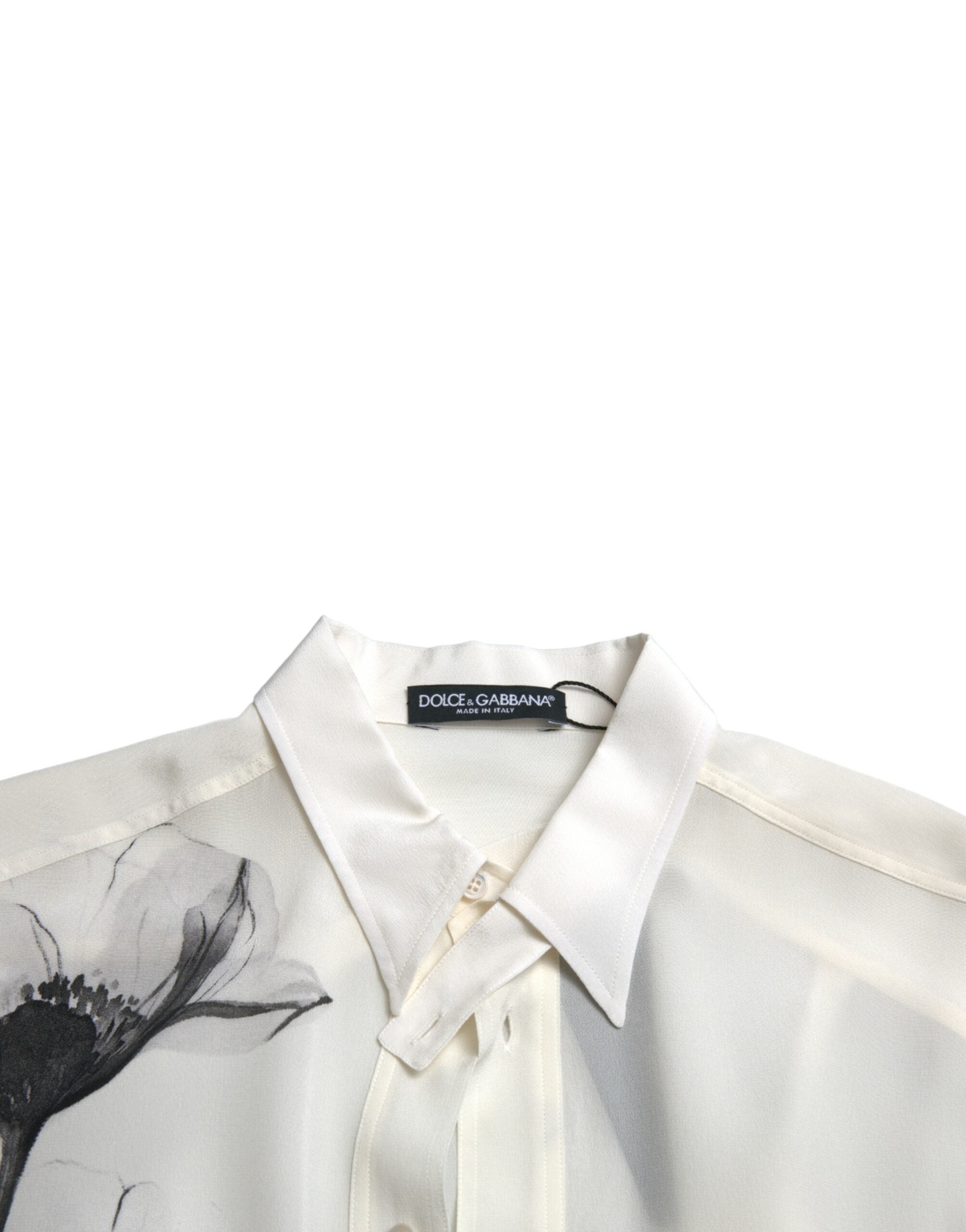 Witte zijden blouse met bloemenprint en kraag