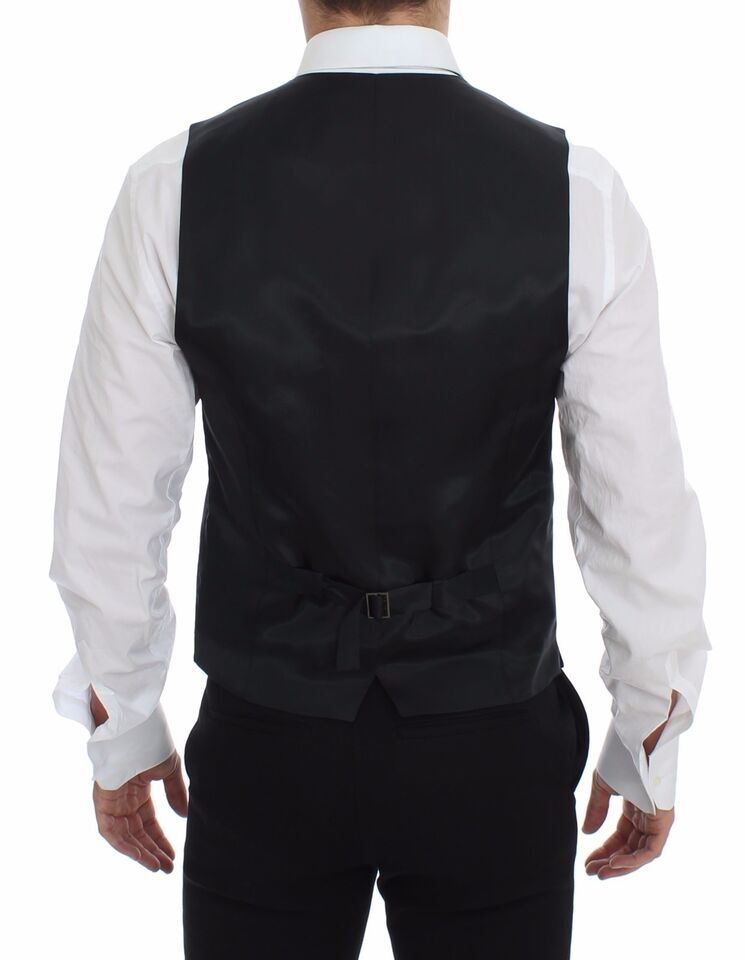 Grijs gestreept wollen vest met logo