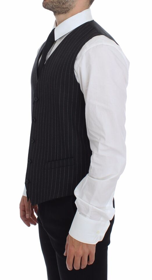 Grijs gestreept wollen vest met logo