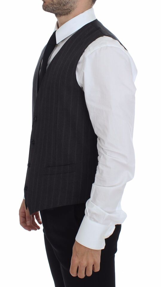 Grijs gestreept wollen vest met logo