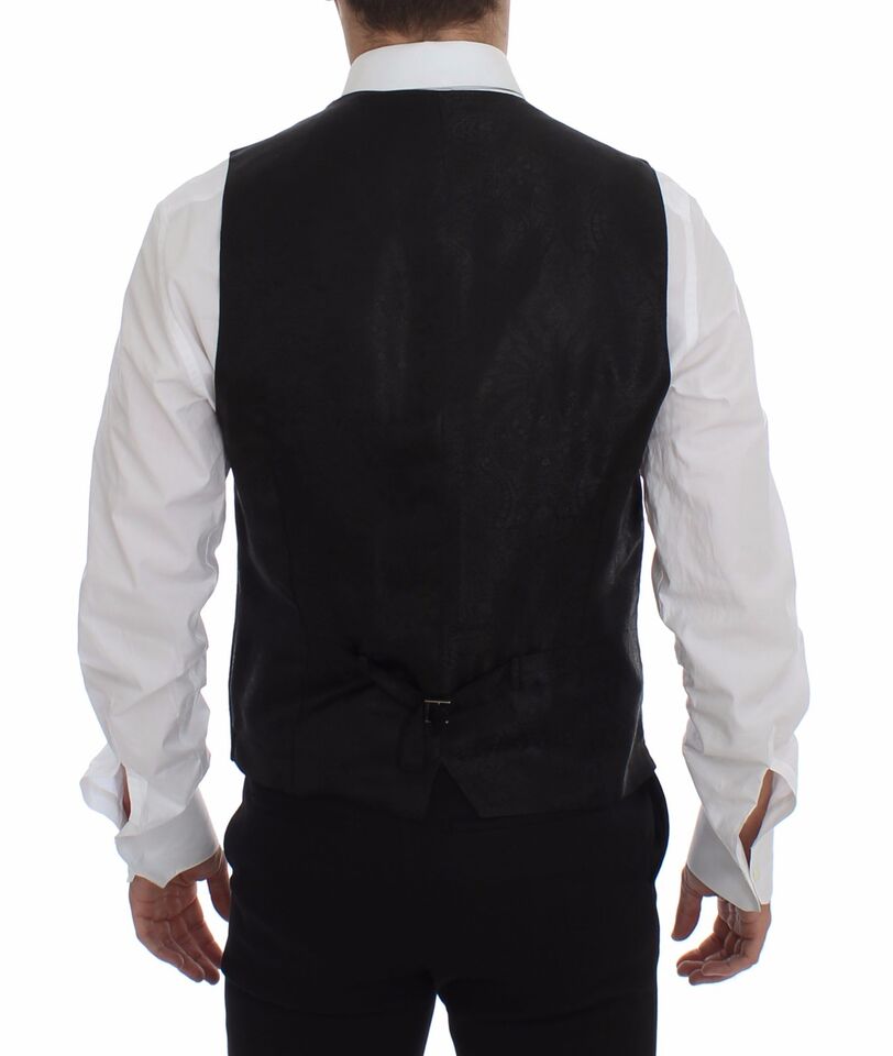 Zwart gestreept wollen vest met logo