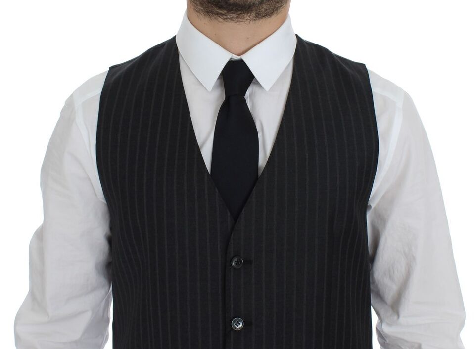 Grijs gestreept wollen vest met logo