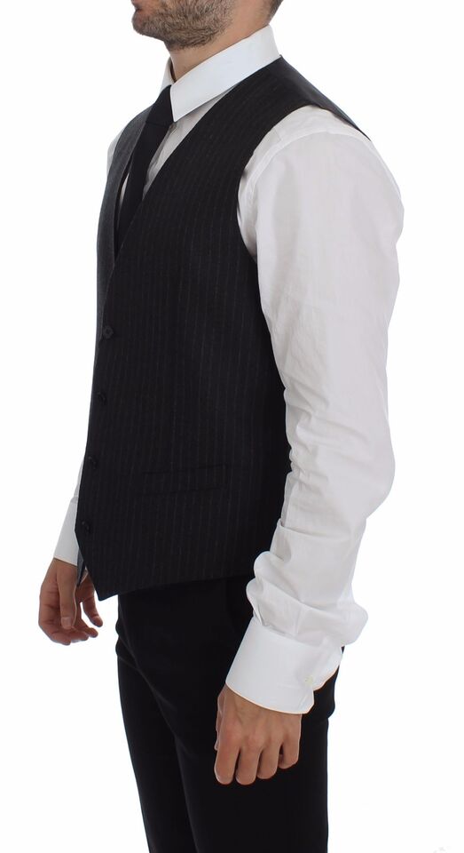 Grijs gestreept wollen vest met logo