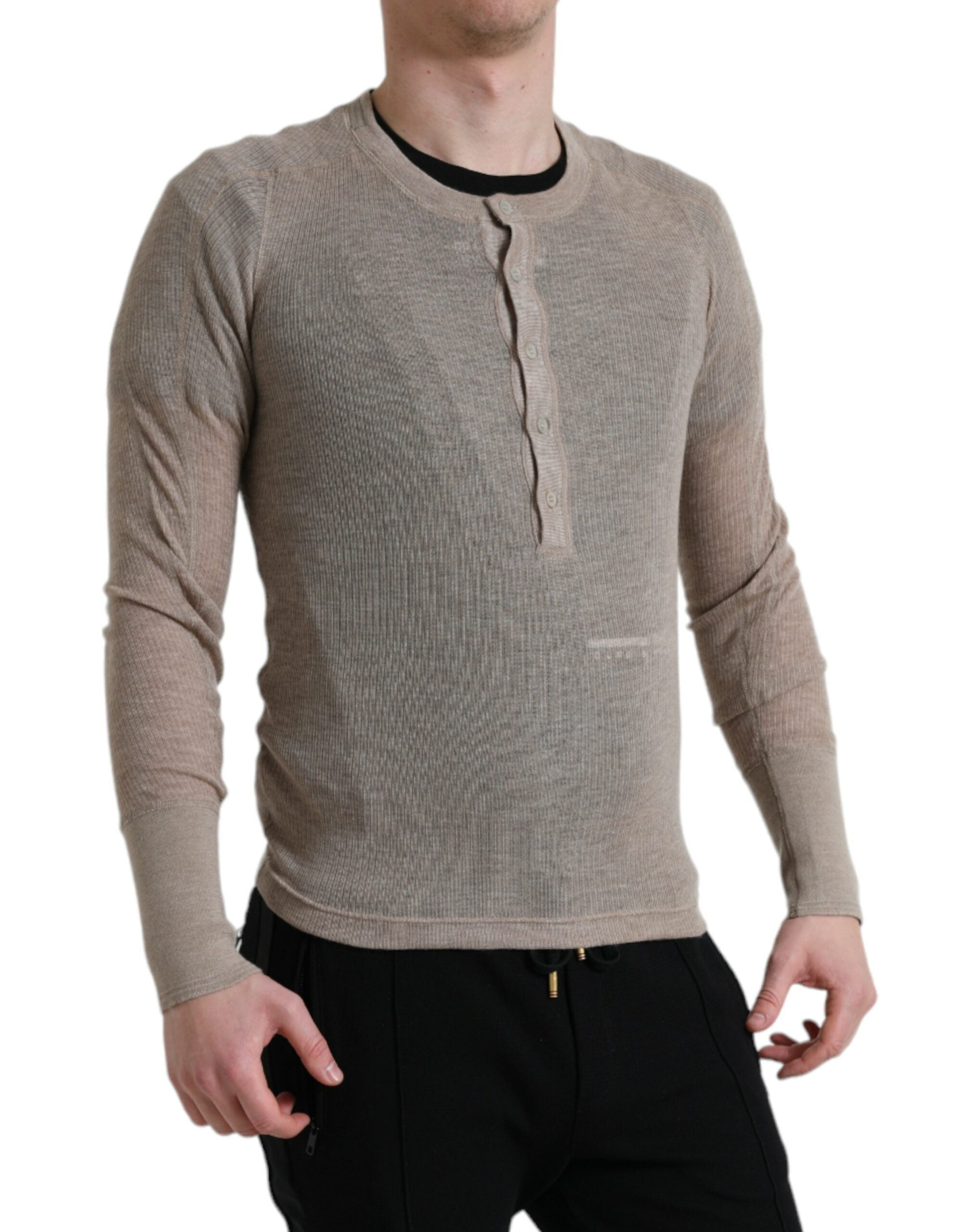 Henley Pullover Beige Kasjmier Trui