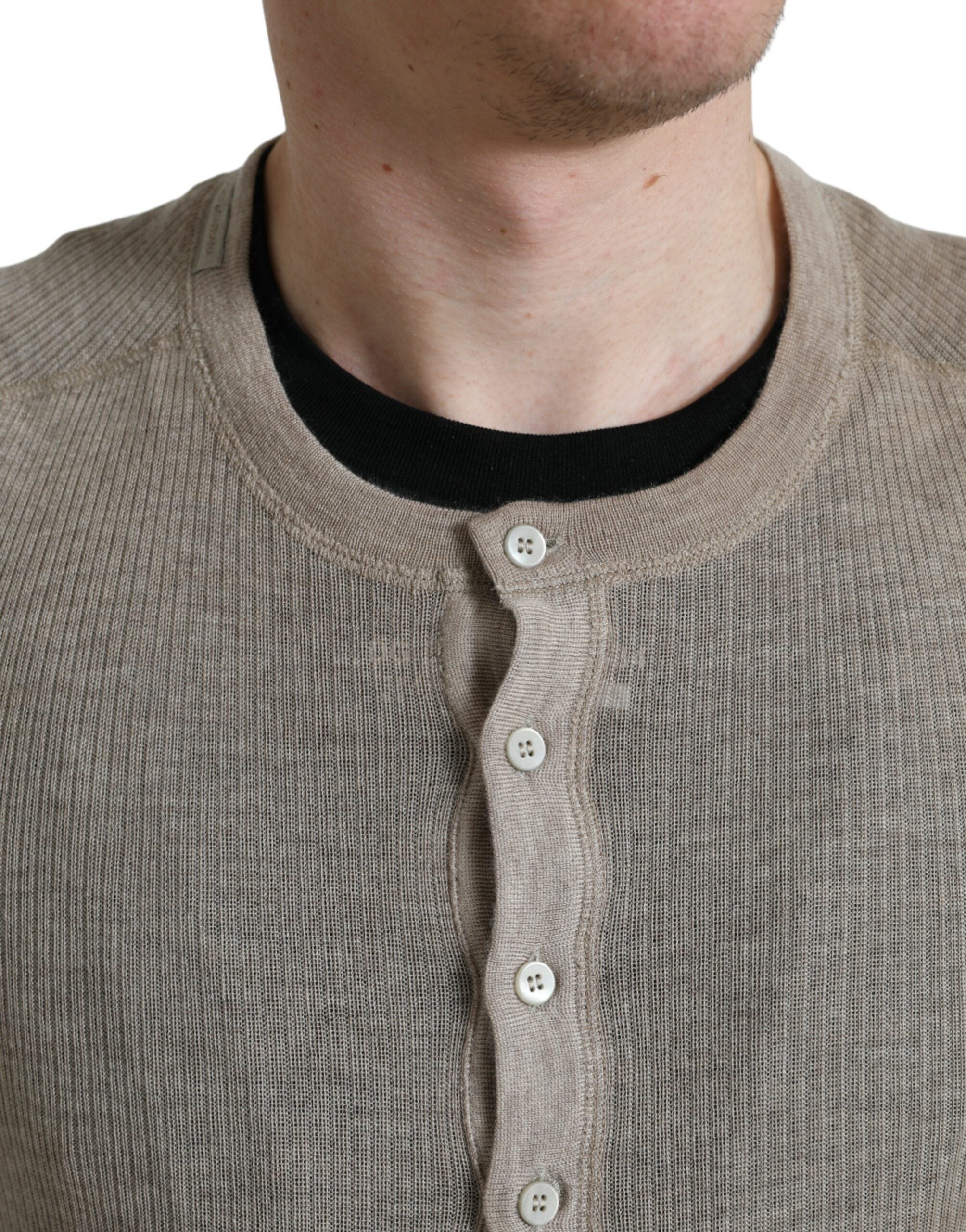 Henley Pullover Beige Kasjmier Trui