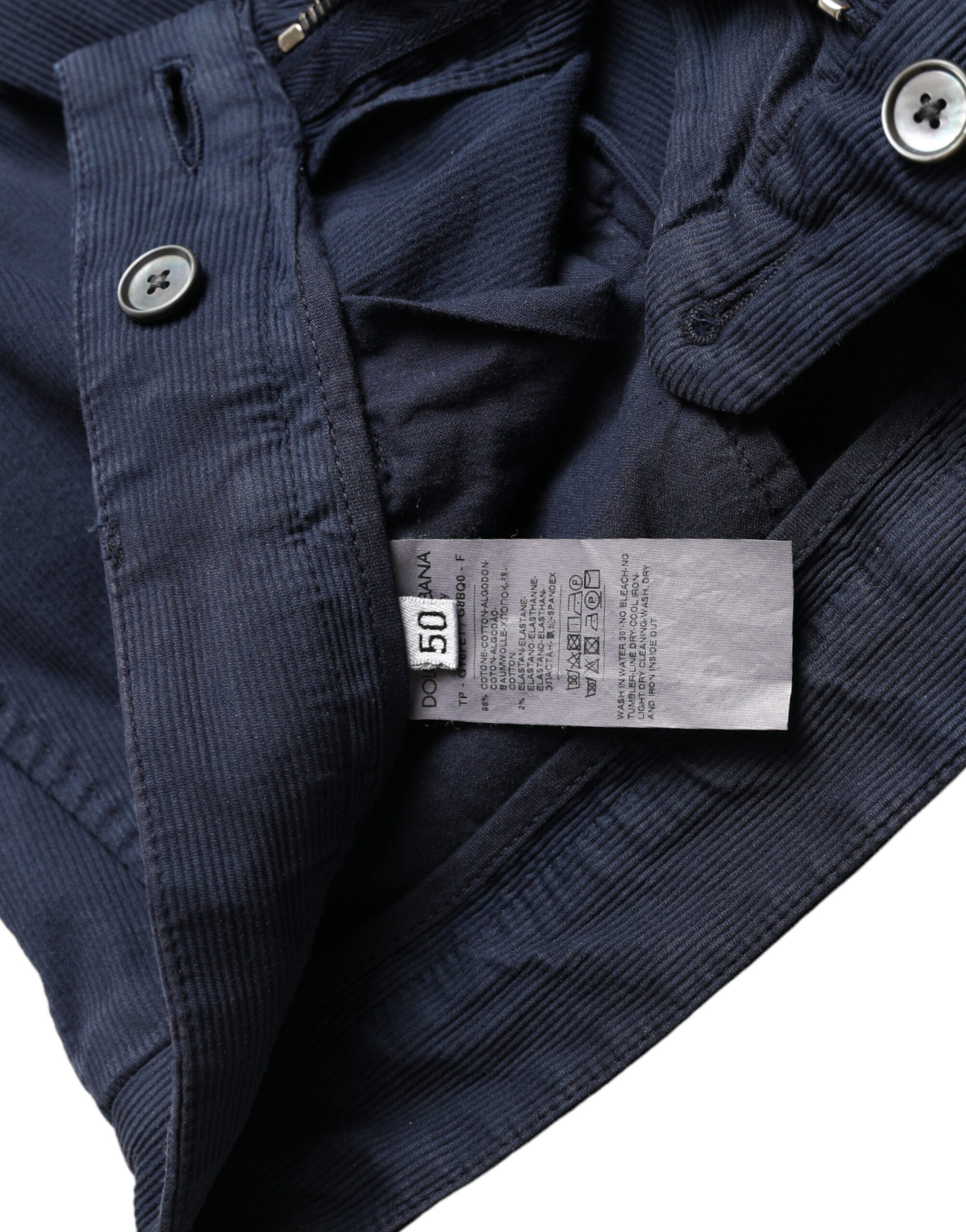 Donkerblauwe katoenen stretch slim fit pantalon